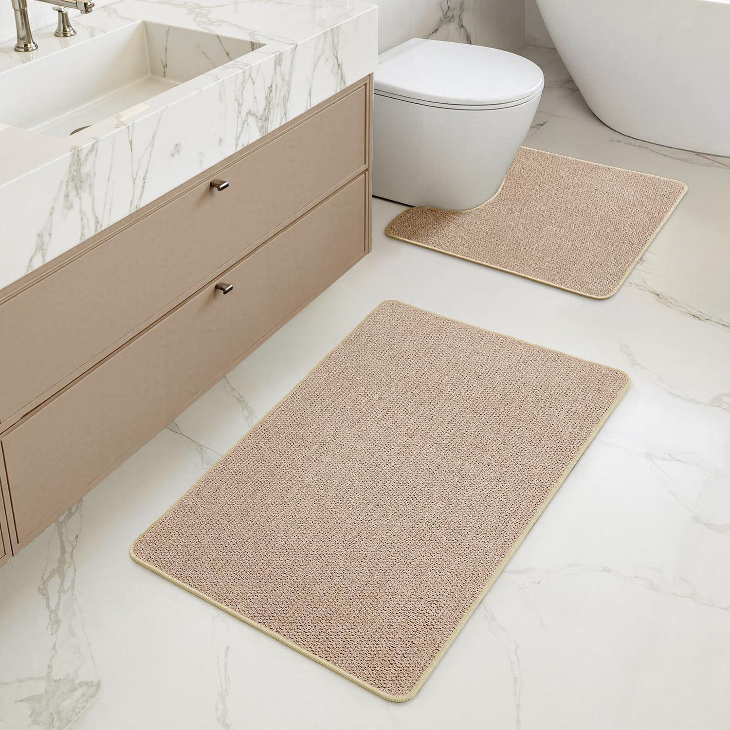 imageMIULEE Set of 2 Ultra Thin Bathroom Rugs Rubber Bath Mats for Bathroom Non Slip Quick Dry Absorbent Bath Rug Machine Washable Fit Under Door Shower Sink Home Decor Grey 17quotx27quot20quotx32quotBeige