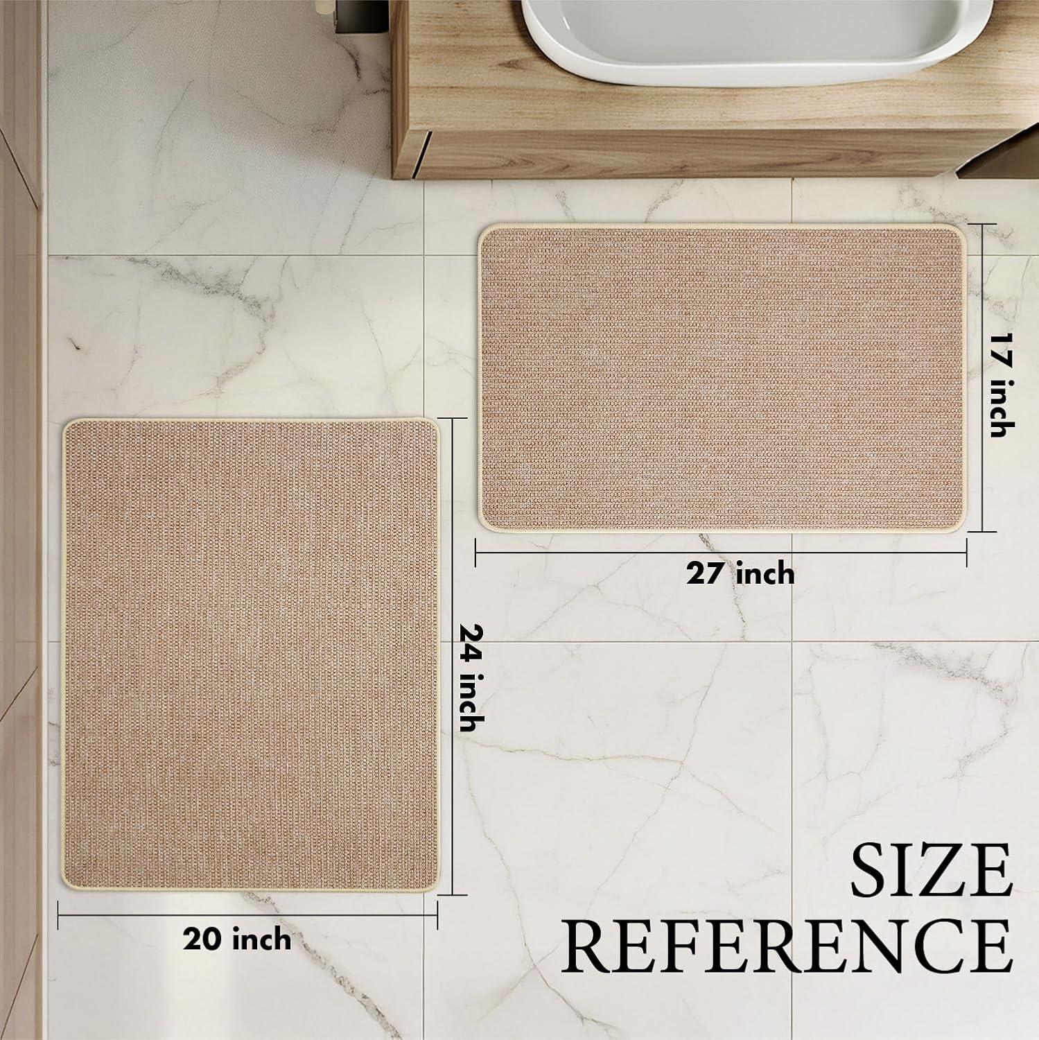 imageMIULEE Set of 2 Ultra Thin Bathroom Rugs Rubber Bath Mats for Bathroom Non Slip Quick Dry Absorbent Bath Rug Machine Washable Fit Under Door Shower Sink Home Decor Grey 17quotx27quot20quotx32quotBeige