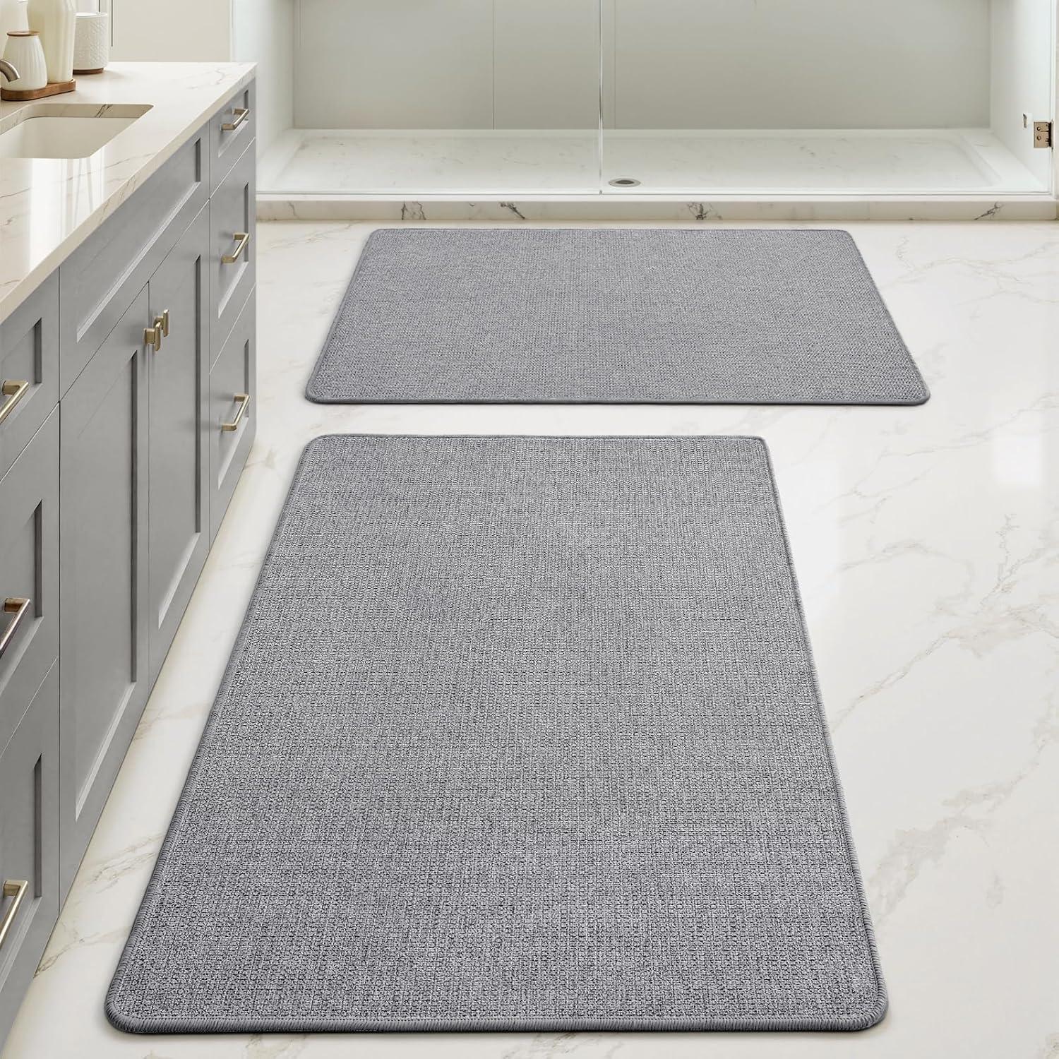 imageMIULEE Set of 2 Ultra Thin Bathroom Rugs Rubber Bath Mats for Bathroom Non Slip Quick Dry Absorbent Bath Rug Machine Washable Fit Under Door Shower Sink Home Decor Grey 17quotx27quot20quotx32quotGrey