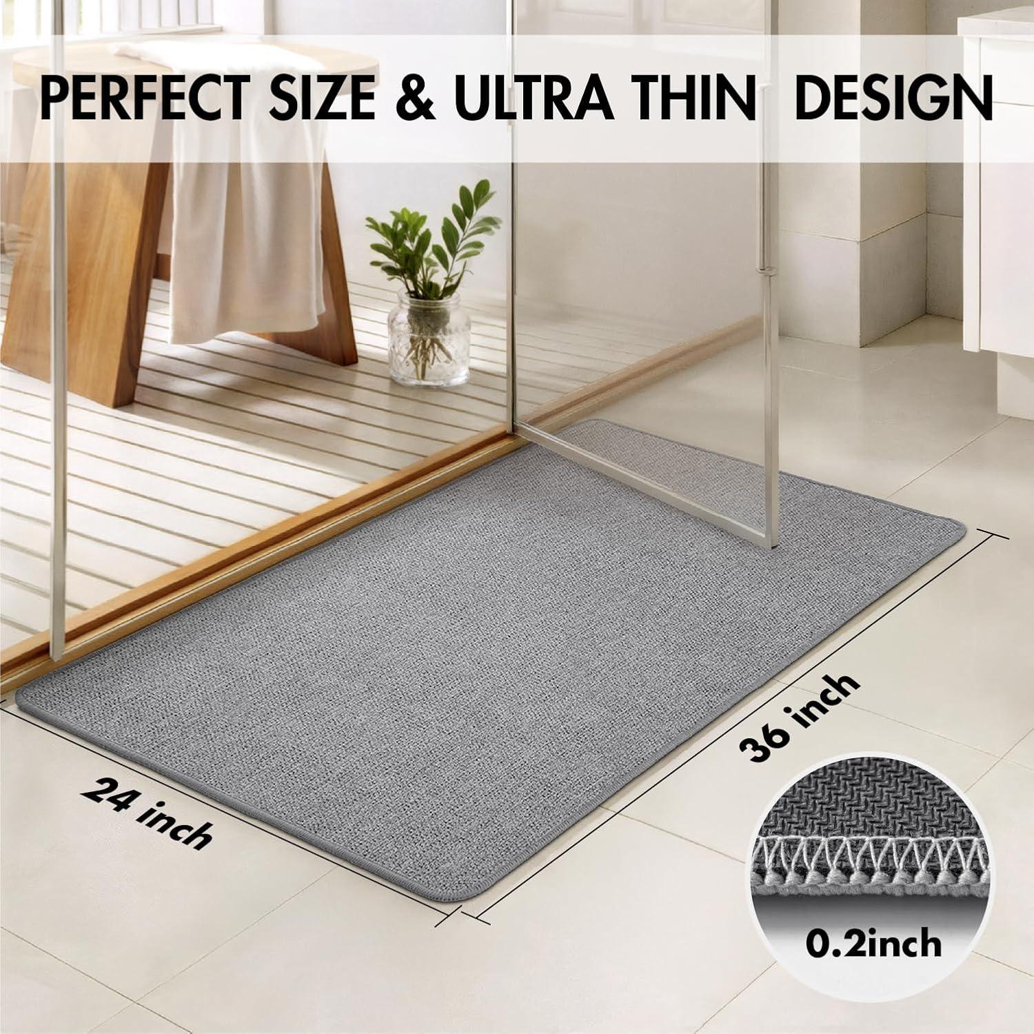 imageMIULEE Set of 2 Ultra Thin Bathroom Rugs Rubber Bath Mats for Bathroom Non Slip Quick Dry Absorbent Bath Rug Machine Washable Fit Under Door Shower Sink Home Decor Grey 17quotx27quot20quotx32quotGrey