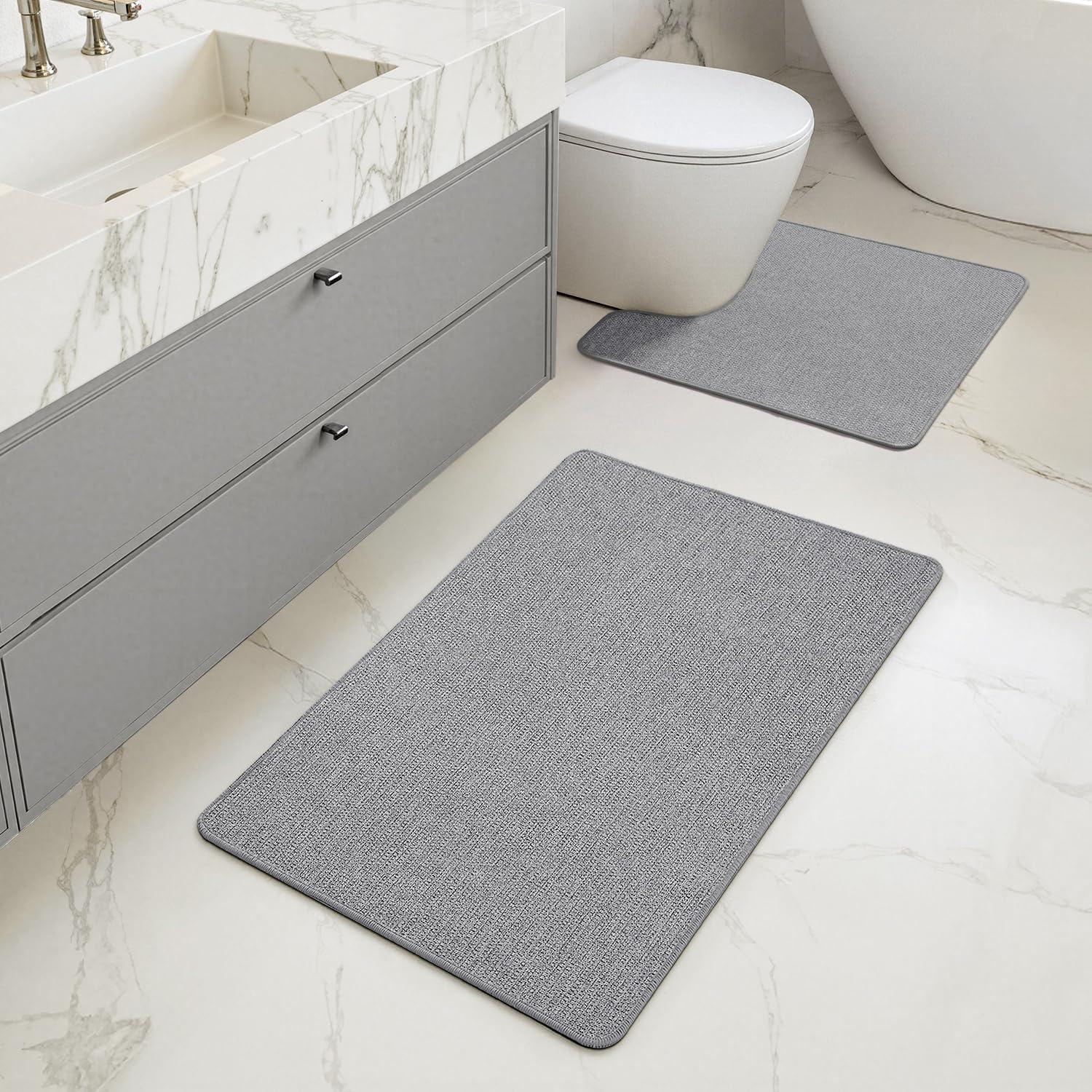 imageMIULEE Set of 2 Ultra Thin Bathroom Rugs Rubber Bath Mats for Bathroom Non Slip Quick Dry Absorbent Bath Rug Machine Washable Fit Under Door Shower Sink Home Decor Grey 17quotx27quot20quotx32quotGrey