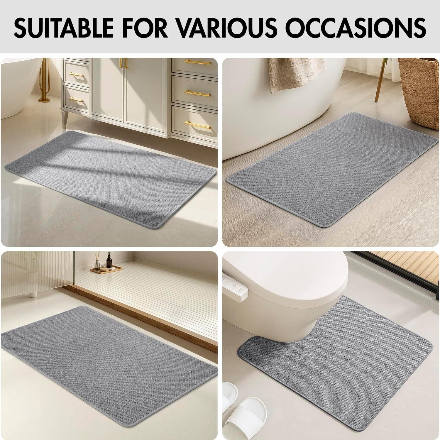 imageMIULEE Set of 2 Ultra Thin Bathroom Rugs Rubber Bath Mats for Bathroom Non Slip Quick Dry Absorbent Bath Rug Machine Washable Fit Under Door Shower Sink Home Decor Grey 17quotx27quot20quotx32quotGrey