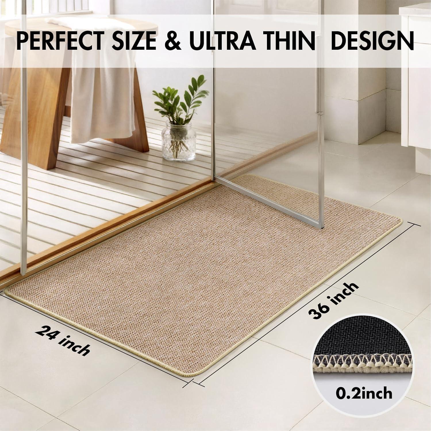 imageMIULEE Set of 2 Ultra Thin Bathroom Rugs Rubber Bath Mats for Bathroom Non Slip Quick Dry Absorbent Bath Rug Machine Washable Fit Under Door Shower Sink Home Decor Grey 17quotx27quot20quotx32quotBeige
