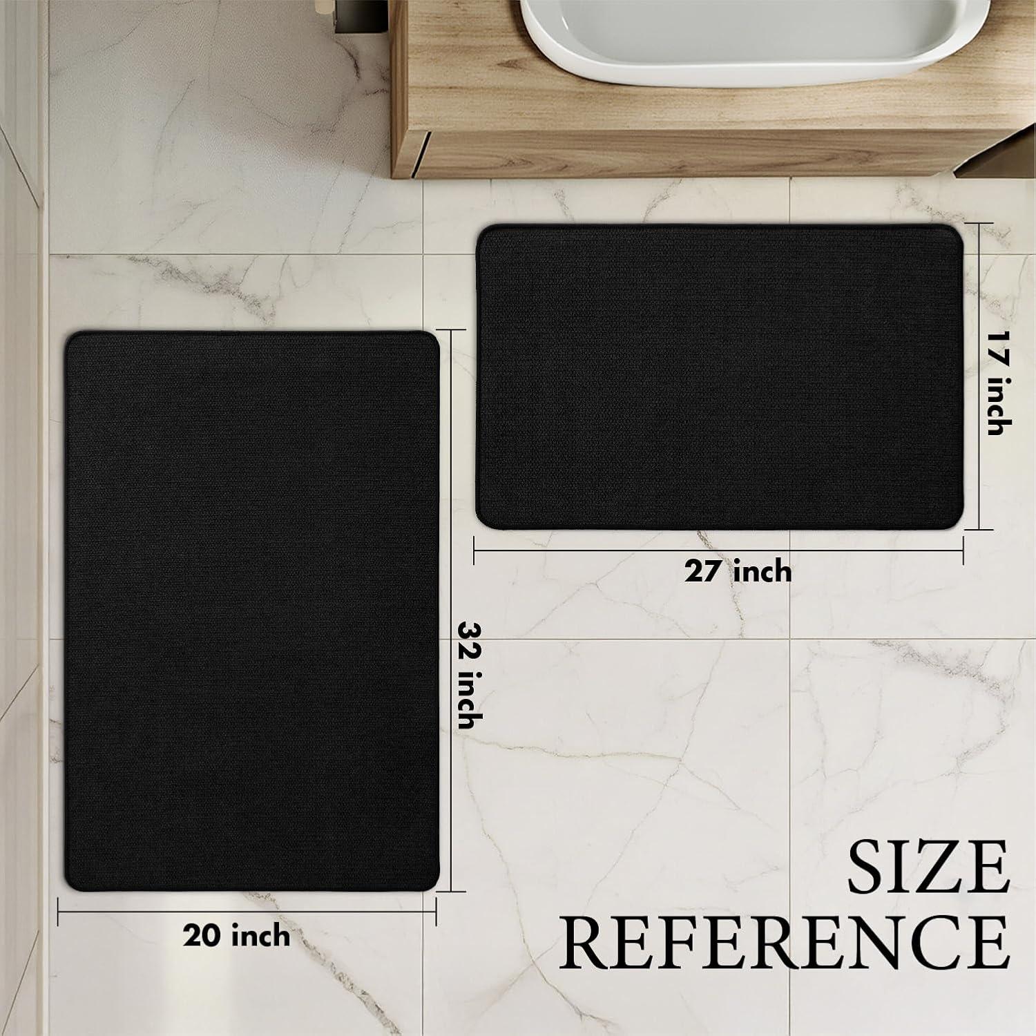 imageMIULEE Set of 2 Ultra Thin Bathroom Rugs Rubber Bath Mats for Bathroom Non Slip Quick Dry Absorbent Bath Rug Machine Washable Fit Under Door Shower Sink Home Decor Grey 17quotx27quot20quotx32quotBlack