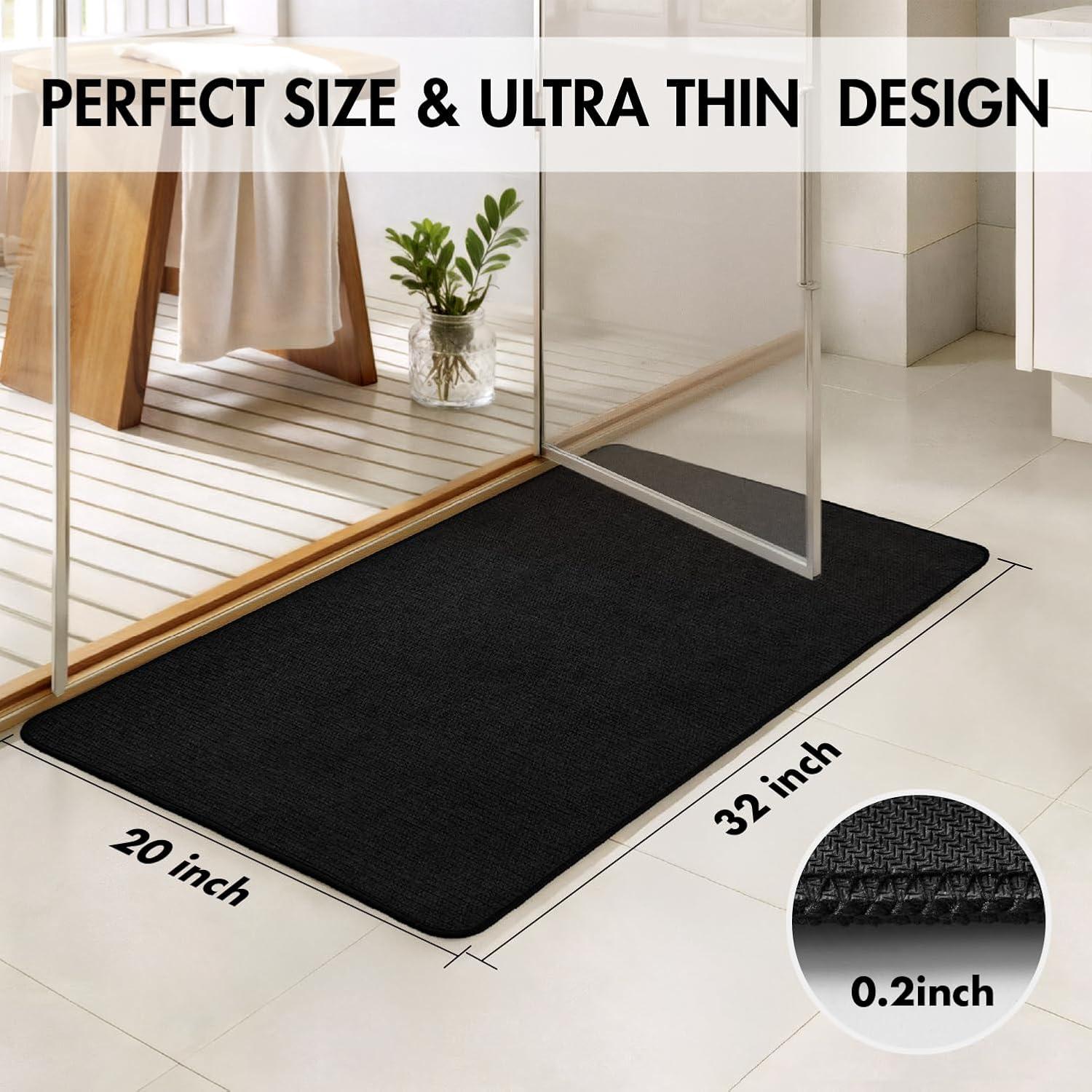 imageMIULEE Set of 2 Ultra Thin Bathroom Rugs Rubber Bath Mats for Bathroom Non Slip Quick Dry Absorbent Bath Rug Machine Washable Fit Under Door Shower Sink Home Decor Grey 17quotx27quot20quotx32quotBlack