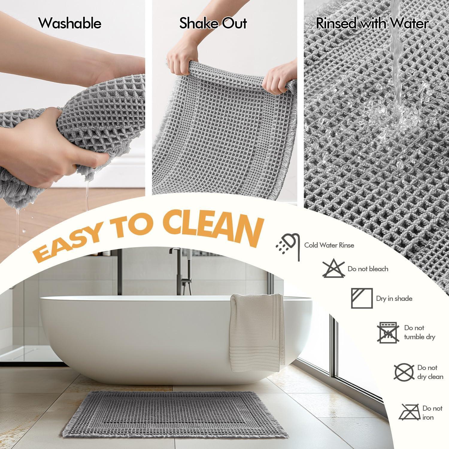 imageMIULEE Set of 2 Waffle Bathroom Rugs Boho Bath Rug Super Absorbent Non Slip Washable Ultra Soft Rubber Backed Shower Bath Mats for Floor Tub Shower Looped Design Terracotta 18x30 InchLight Grey