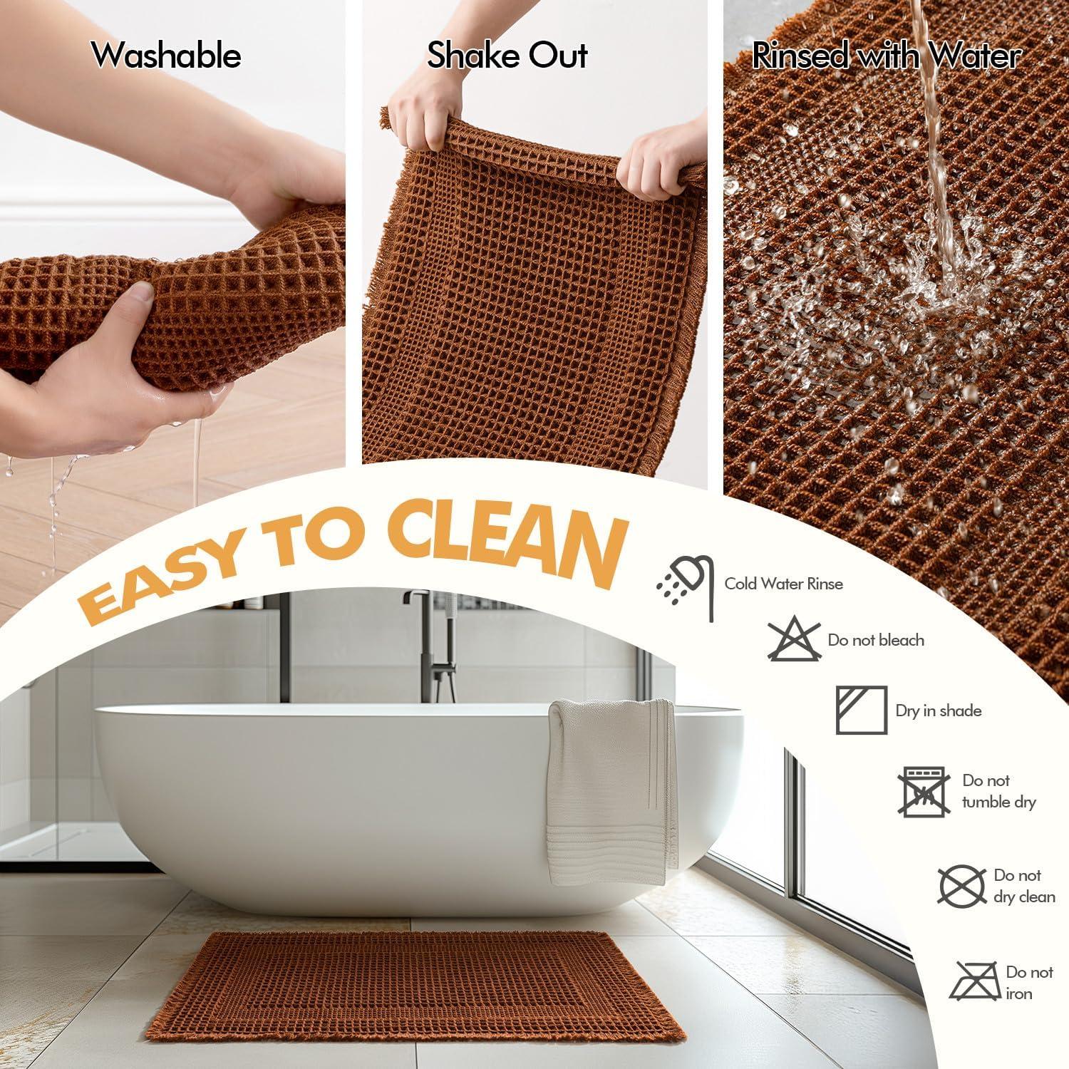 imageMIULEE Set of 2 Waffle Bathroom Rugs Boho Bath Rug Super Absorbent Non Slip Washable Ultra Soft Rubber Backed Shower Bath Mats for Floor Tub Shower Looped Design Terracotta 18x30 InchTerracotta