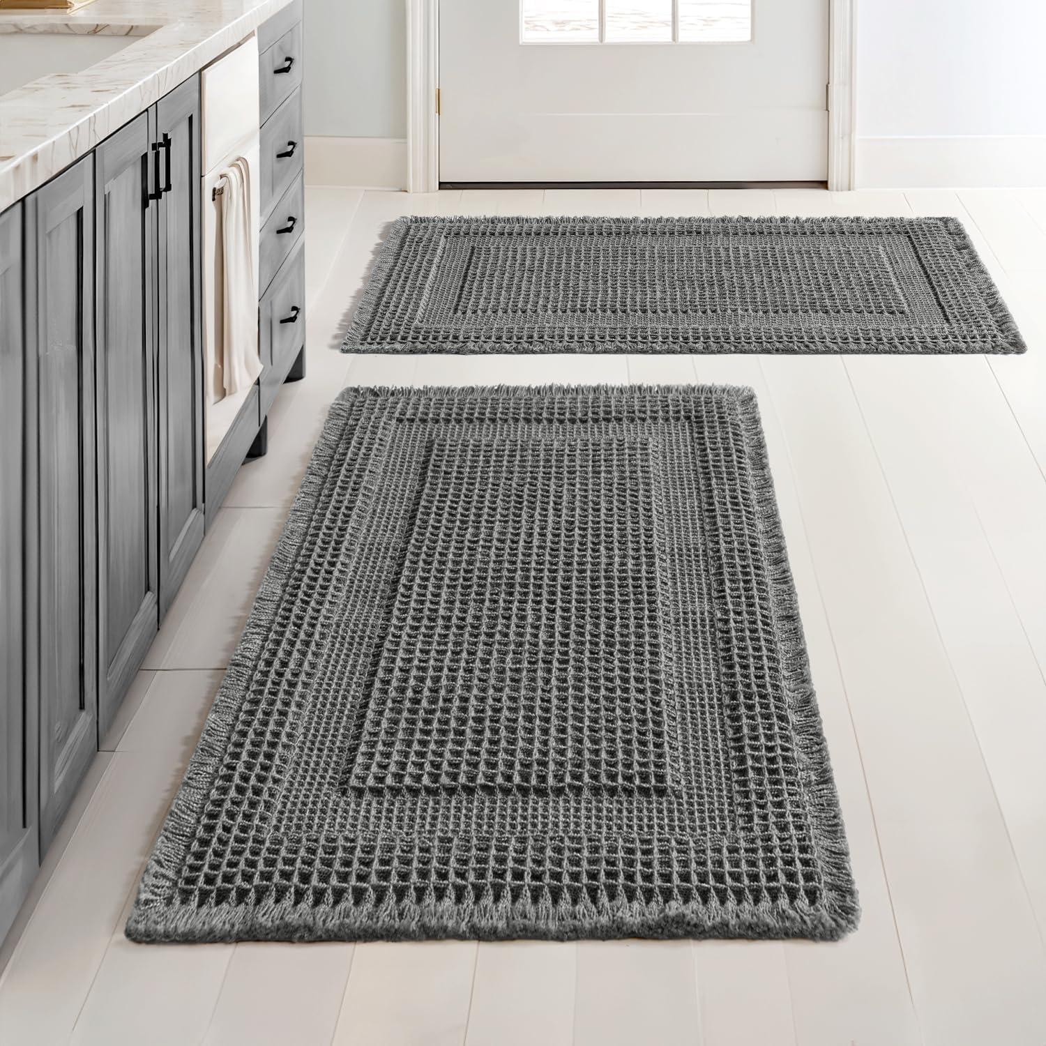 imageMIULEE Set of 2 Waffle Bathroom Rugs Boho Bath Rug Super Absorbent Non Slip Washable Ultra Soft Rubber Backed Shower Bath Mats for Floor Tub Shower Looped Design Terracotta 18x30 InchDark Grey