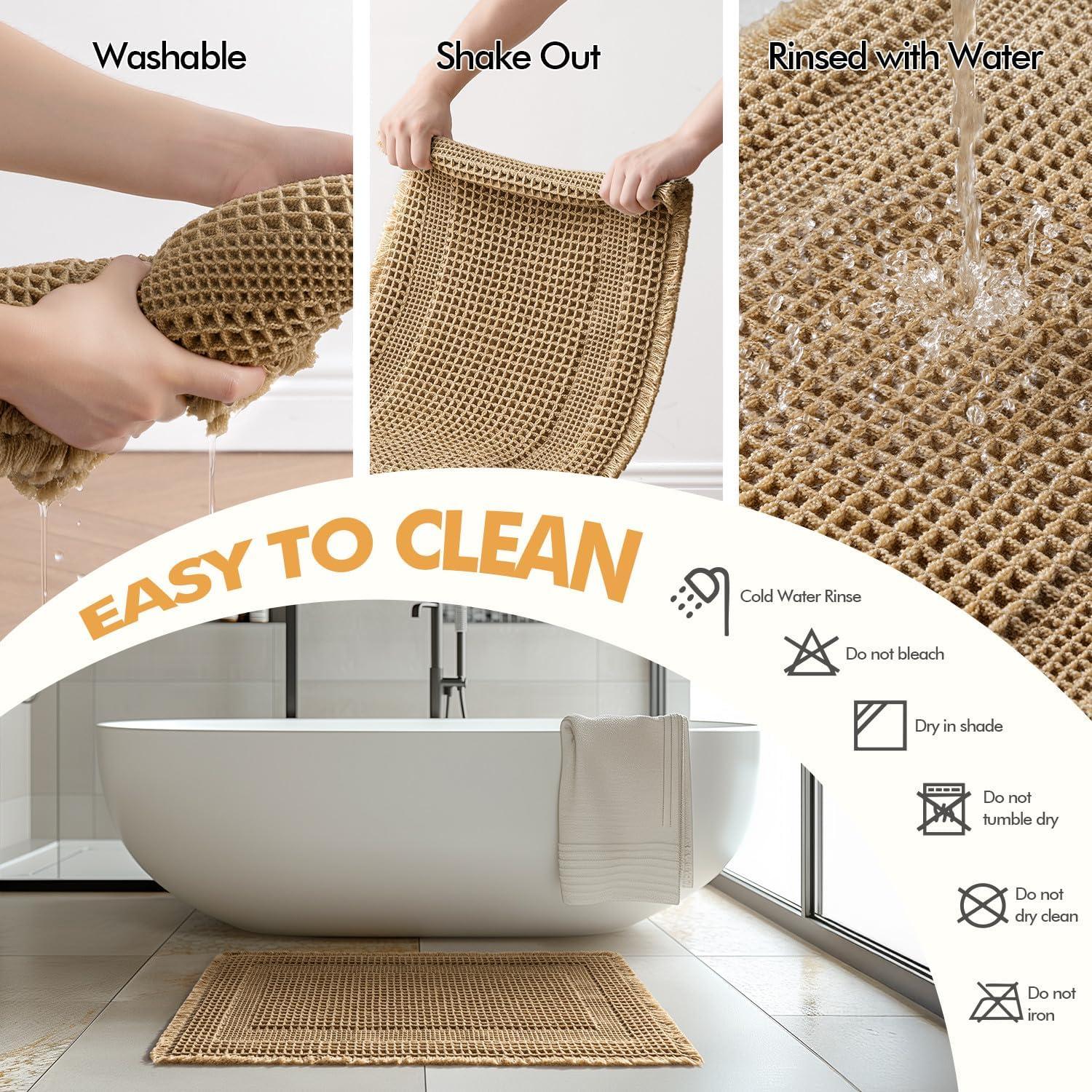 imageMIULEE Set of 2 Waffle Bathroom Rugs Boho Bath Rug Super Absorbent Non Slip Washable Ultra Soft Rubber Backed Shower Bath Mats for Floor Tub Shower Looped Design Terracotta 18x30 InchBrown