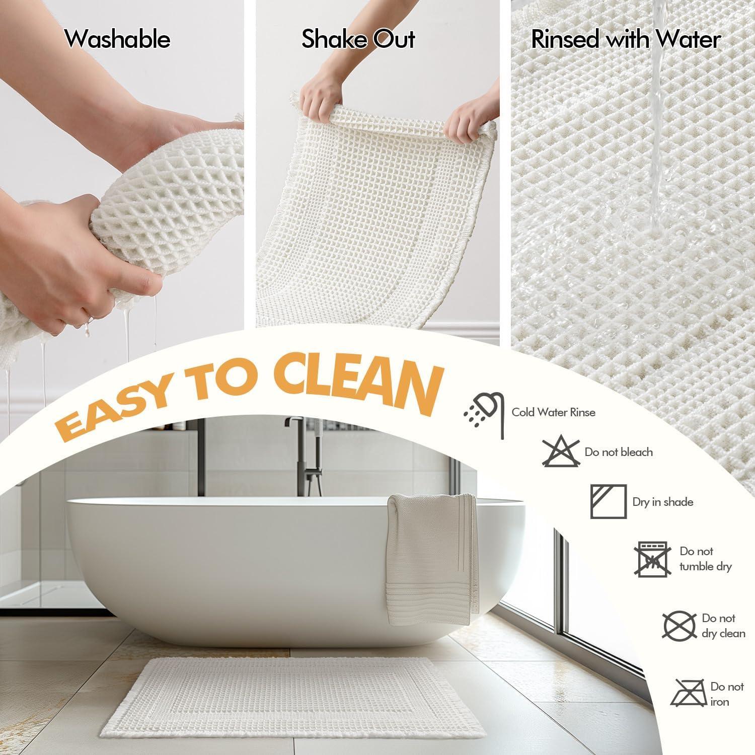 imageMIULEE Set of 2 Waffle Bathroom Rugs Boho Bath Rug Super Absorbent Non Slip Washable Ultra Soft Rubber Backed Shower Bath Mats for Floor Tub Shower Looped Design Terracotta 18x30 InchWhite