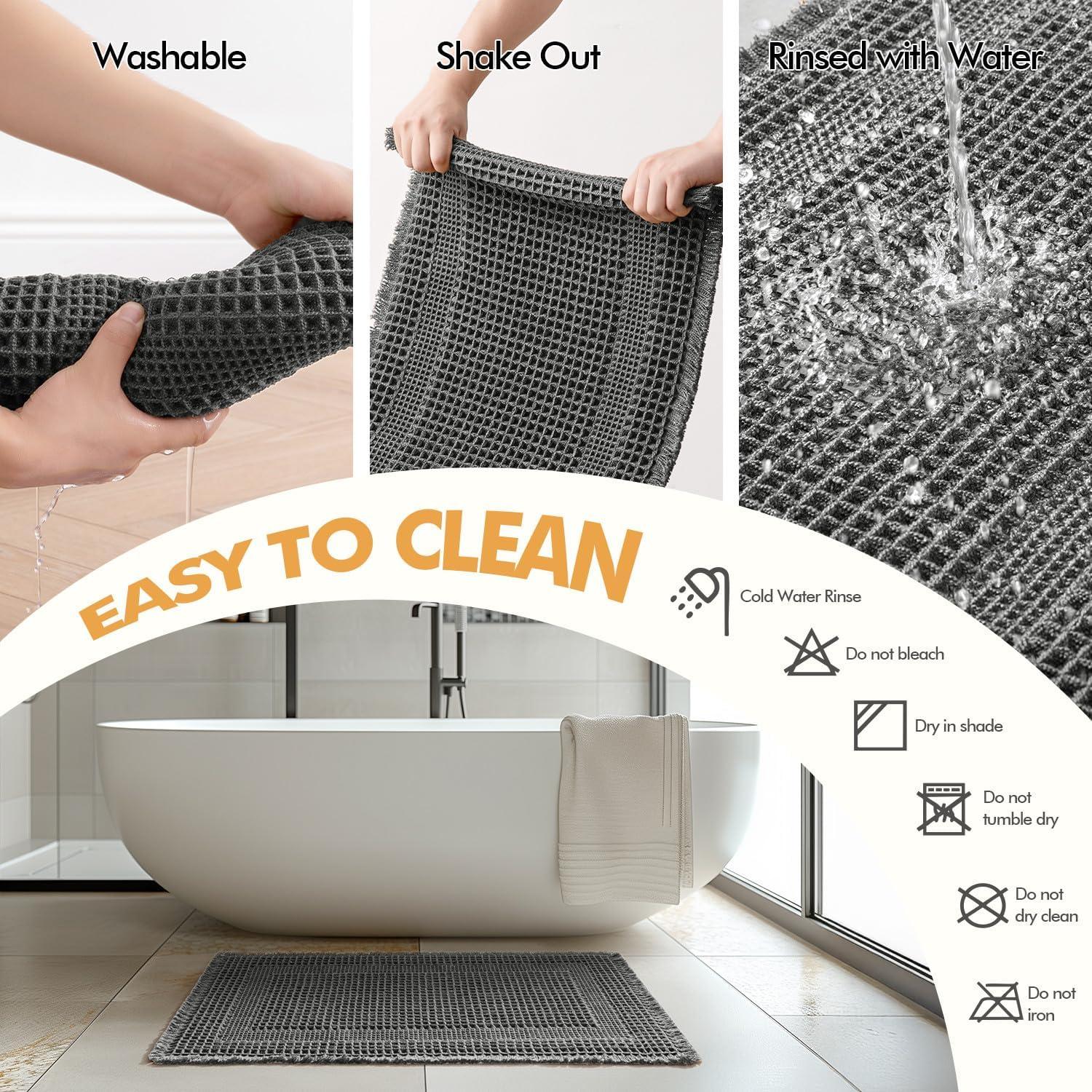 imageMIULEE Set of 2 Waffle Bathroom Rugs Boho Bath Rug Super Absorbent Non Slip Washable Ultra Soft Rubber Backed Shower Bath Mats for Floor Tub Shower Looped Design Terracotta 18x30 InchDark Grey