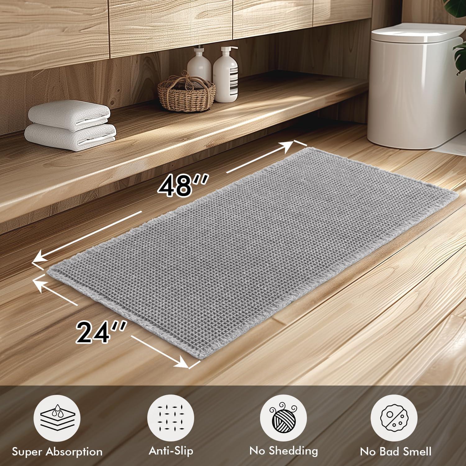 imageMIULEE Set of 2 Waffle Bathroom Rugs Boho Bath Rugs Non Slip Washable Super Absorbent Bath Mats Ultra Soft Rubber Backed Shower Mats for Bathroom Floor Tub and Shower Chocolate 18x30 InchLight Grey