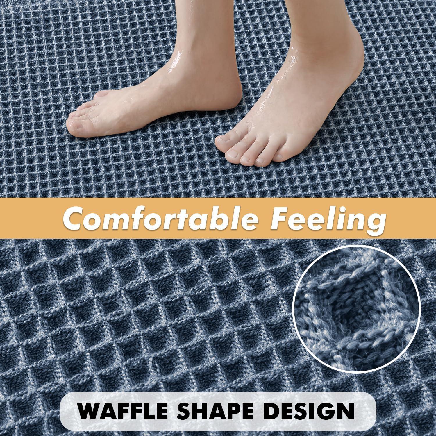 imageMIULEE Set of 2 Waffle Bathroom Rugs Boho Bath Rugs Non Slip Washable Super Absorbent Bath Mats Ultra Soft Rubber Backed Shower Mats for Bathroom Floor Tub and Shower Chocolate 18x30 InchBlue