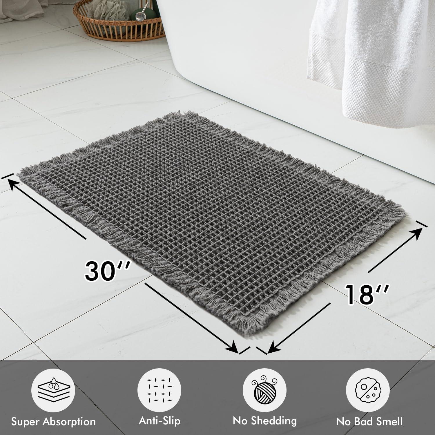 imageMIULEE Set of 2 Waffle Bathroom Rugs Boho Bath Rugs Non Slip Washable Super Absorbent Bath Mats Ultra Soft Rubber Backed Shower Mats for Bathroom Floor Tub and Shower Chocolate 18x30 InchDark Grey