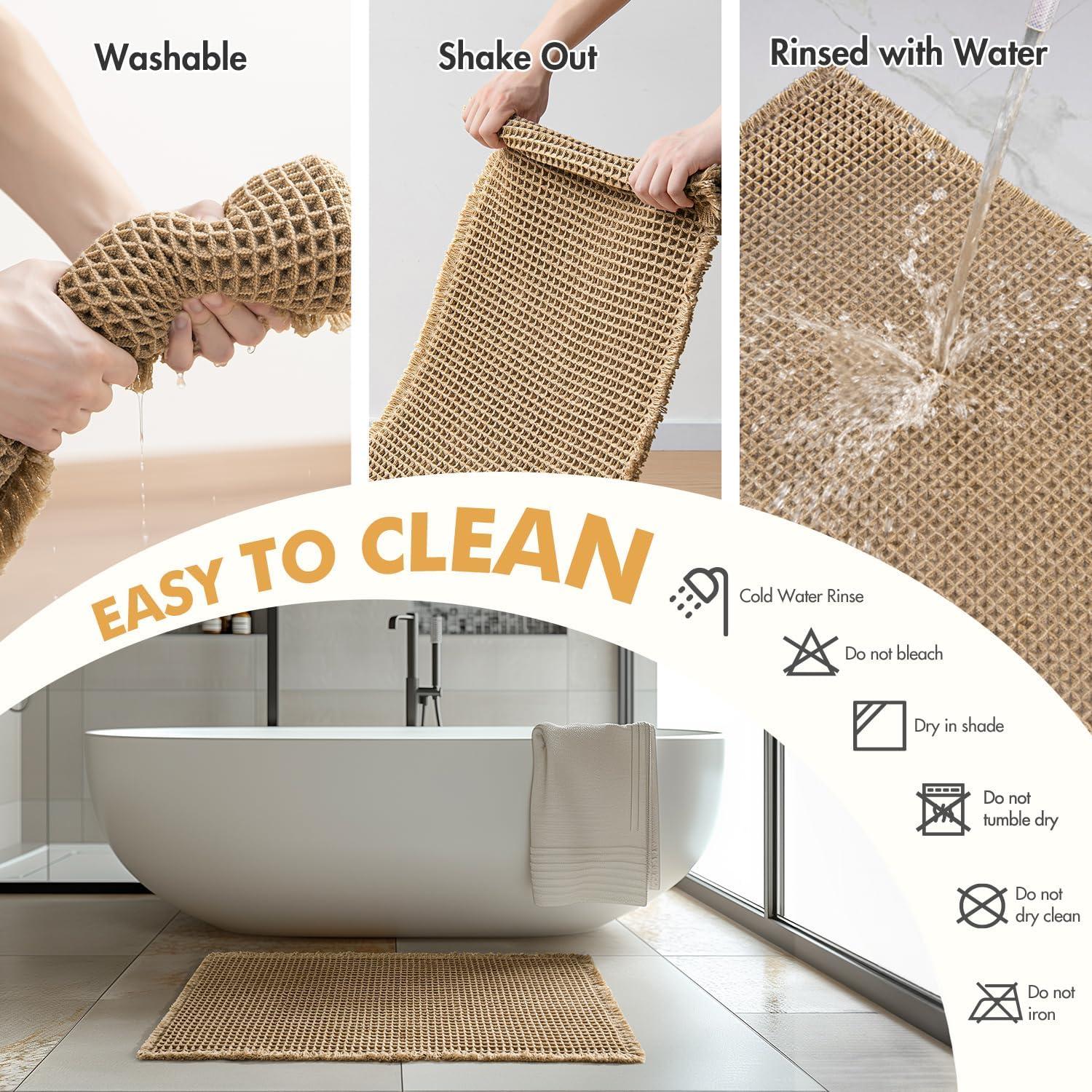 imageMIULEE Set of 2 Waffle Bathroom Rugs Boho Bath Rugs Non Slip Washable Super Absorbent Bath Mats Ultra Soft Rubber Backed Shower Mats for Bathroom Floor Tub and Shower Chocolate 18x30 InchBrown