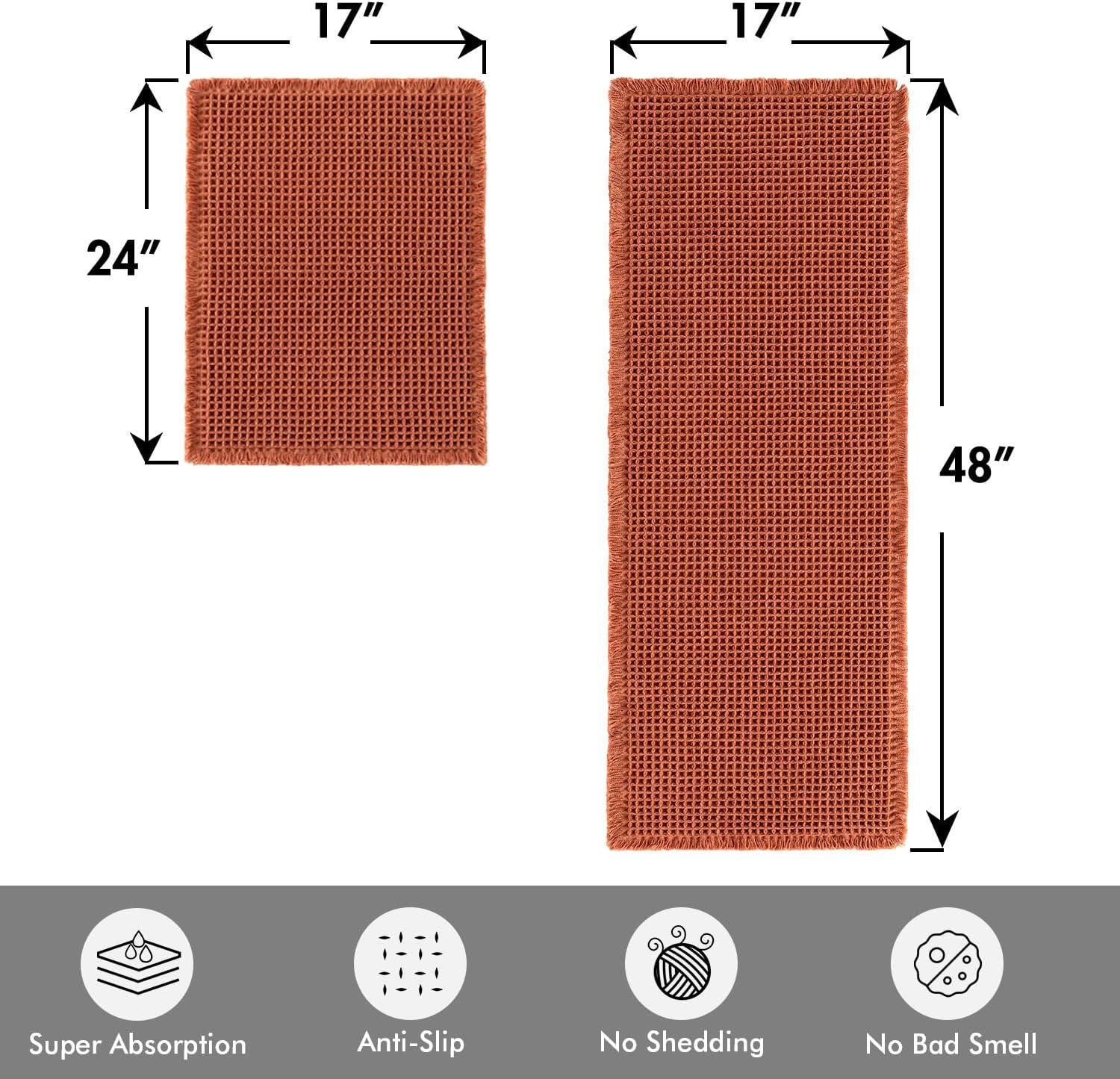 imageMIULEE Set of 2 Waffle Bathroom Rugs Boho Bath Rugs Non Slip Washable Super Absorbent Bath Mats Ultra Soft Rubber Backed Shower Mats for Bathroom Floor Tub and Shower Chocolate 18x30 InchOrange