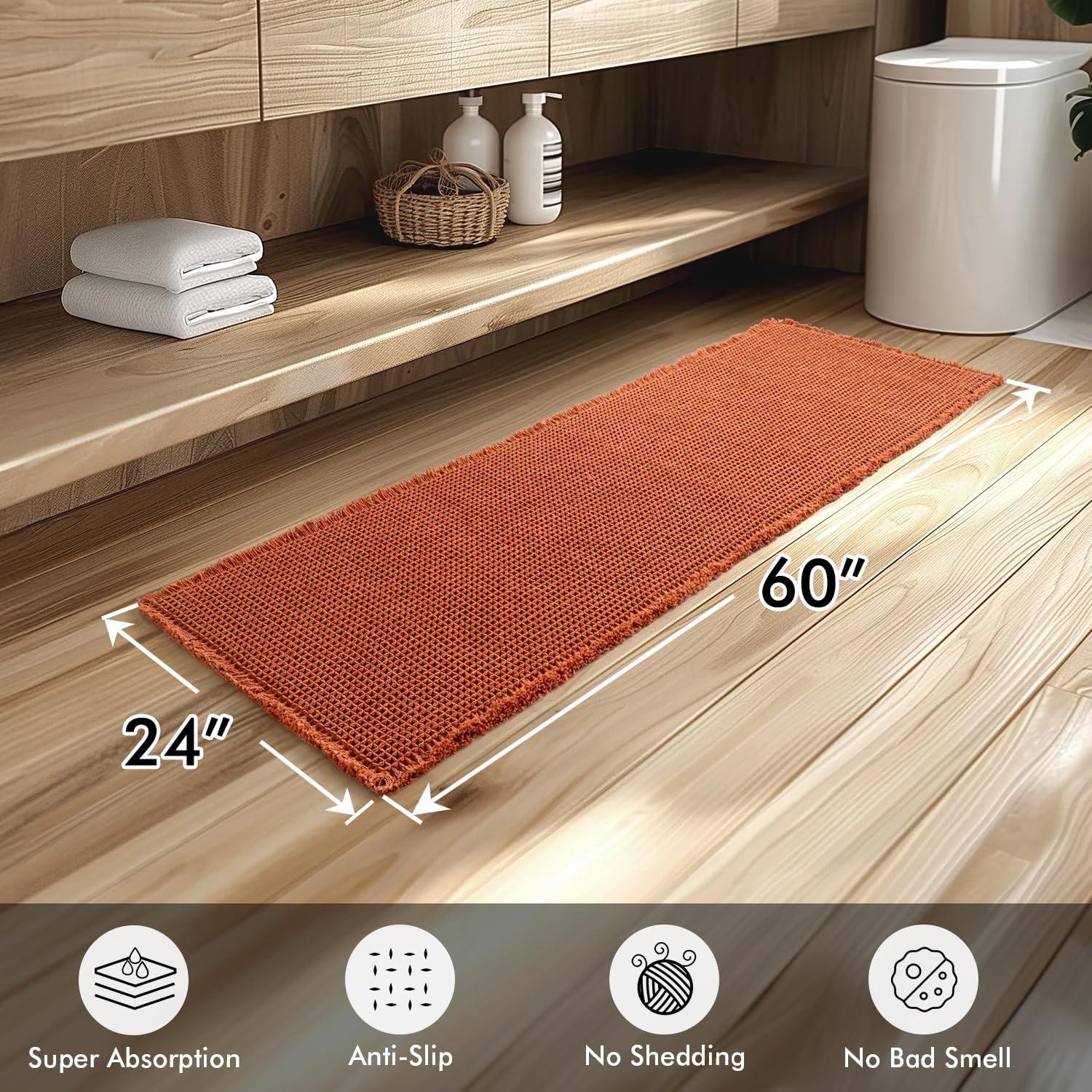 imageMIULEE Set of 2 Waffle Bathroom Rugs Boho Bath Rugs Non Slip Washable Super Absorbent Bath Mats Ultra Soft Rubber Backed Shower Mats for Bathroom Floor Tub and Shower Chocolate 18x30 InchOrange