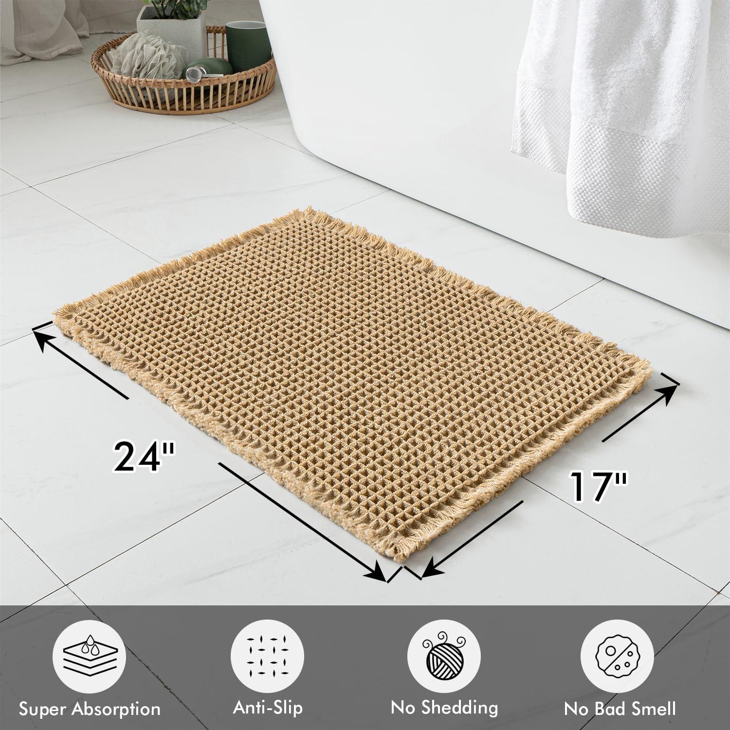 imageMIULEE Set of 2 Waffle Bathroom Rugs Boho Bath Rugs Non Slip Washable Super Absorbent Bath Mats Ultra Soft Rubber Backed Shower Mats for Bathroom Floor Tub and Shower Chocolate 18x30 InchBrown