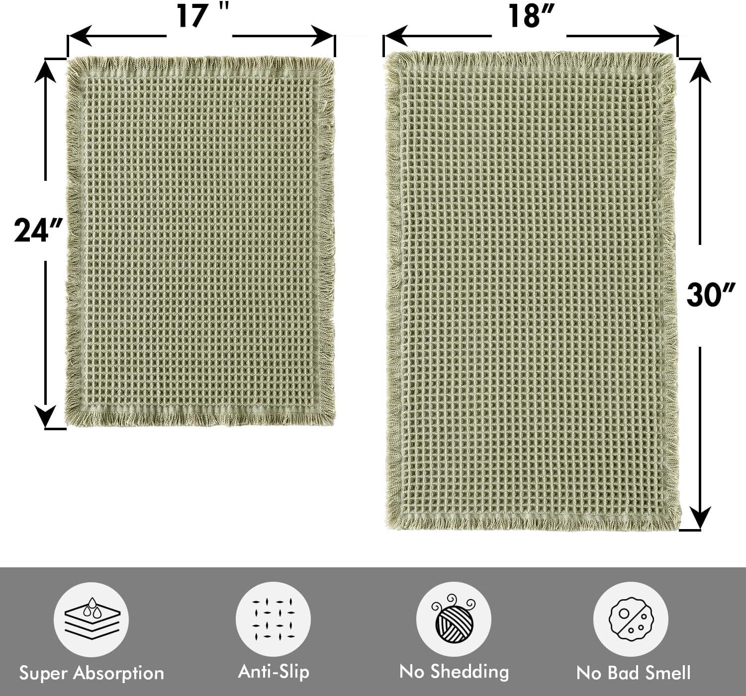imageMIULEE Set of 2 Waffle Bathroom Rugs Boho Bath Rugs Non Slip Washable Super Absorbent Bath Mats Ultra Soft Rubber Backed Shower Mats for Bathroom Floor Tub and Shower Chocolate 18x30 InchSage Green