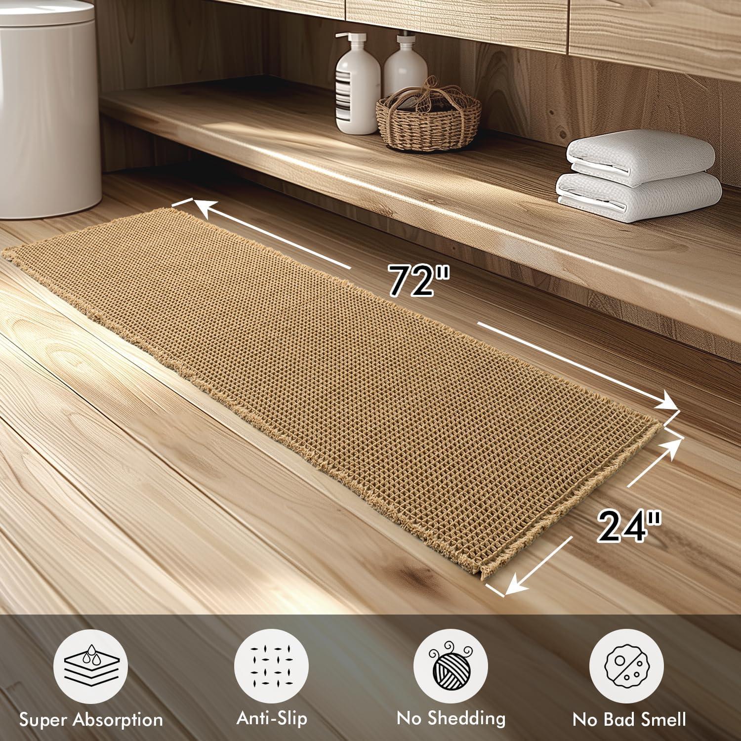 imageMIULEE Set of 2 Waffle Bathroom Rugs Boho Bath Rugs Non Slip Washable Super Absorbent Bath Mats Ultra Soft Rubber Backed Shower Mats for Bathroom Floor Tub and Shower Chocolate 18x30 InchBrown