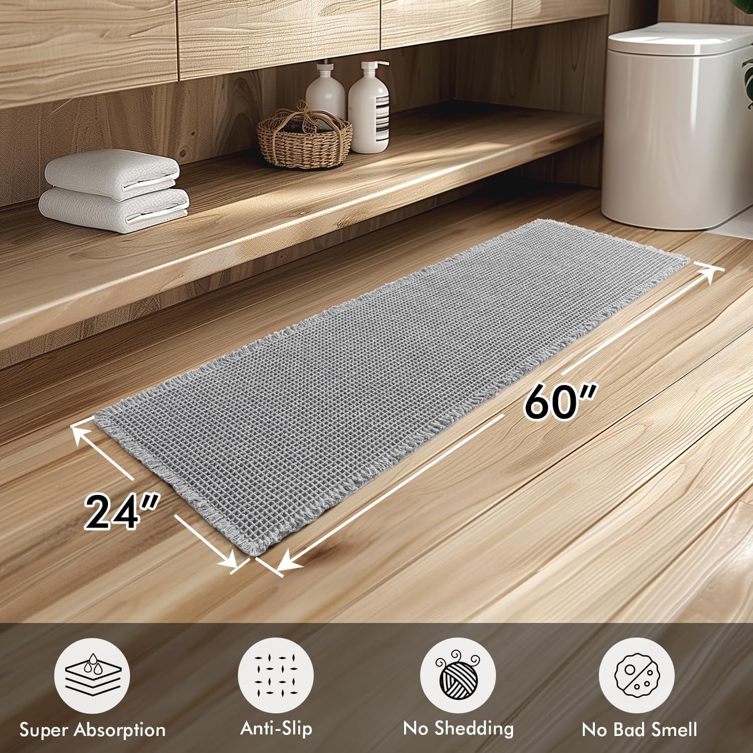 imageMIULEE Set of 2 Waffle Bathroom Rugs Boho Bath Rugs Non Slip Washable Super Absorbent Bath Mats Ultra Soft Rubber Backed Shower Mats for Bathroom Floor Tub and Shower Chocolate 18x30 InchLight Grey