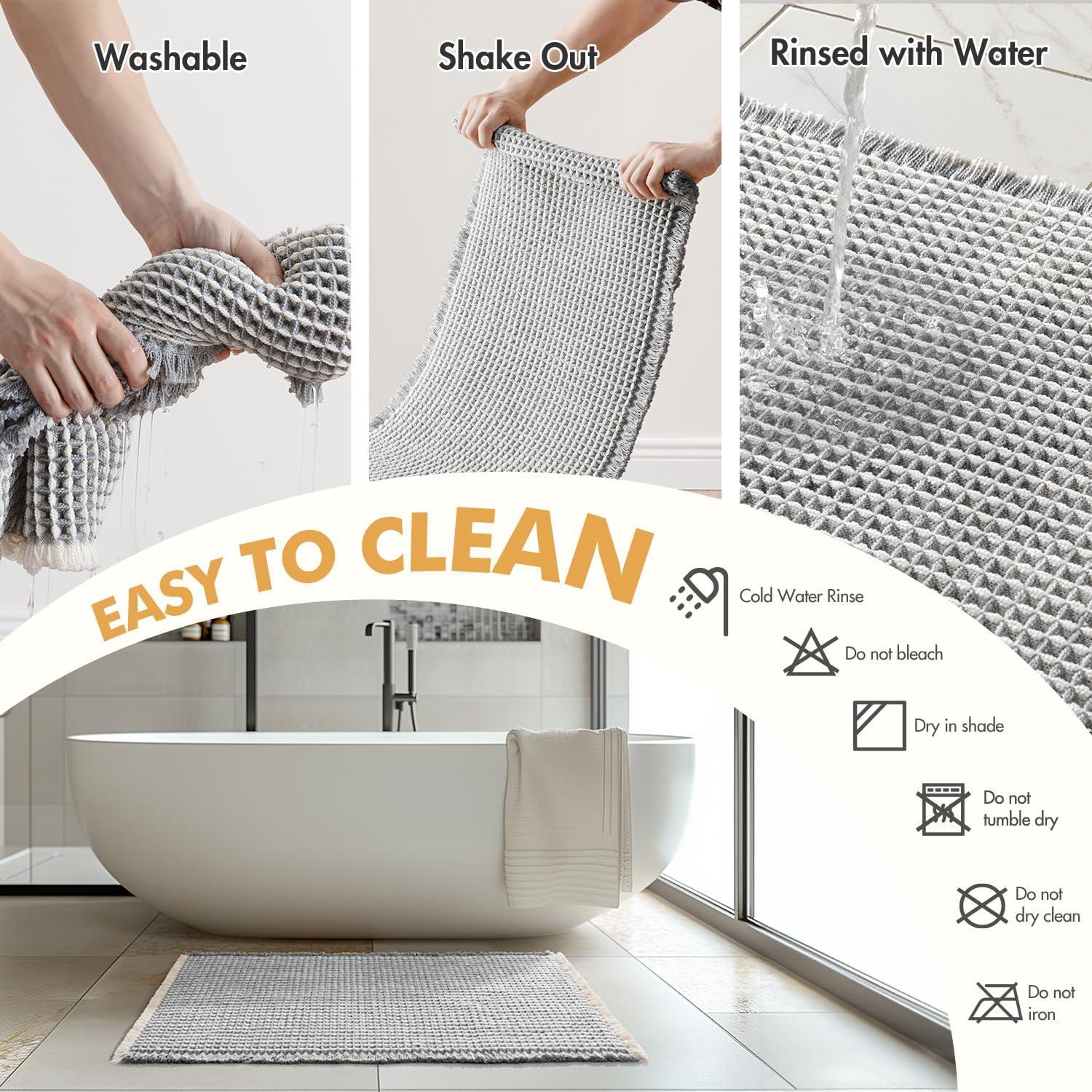 imageMIULEE Set of 2 Waffle Bathroom Rugs Boho Bath Rugs Non Slip Washable Super Absorbent Bath Mats Ultra Soft Rubber Backed Shower Mats for Bathroom Floor Tub and Shower Chocolate 18x30 InchLightgrey Cream