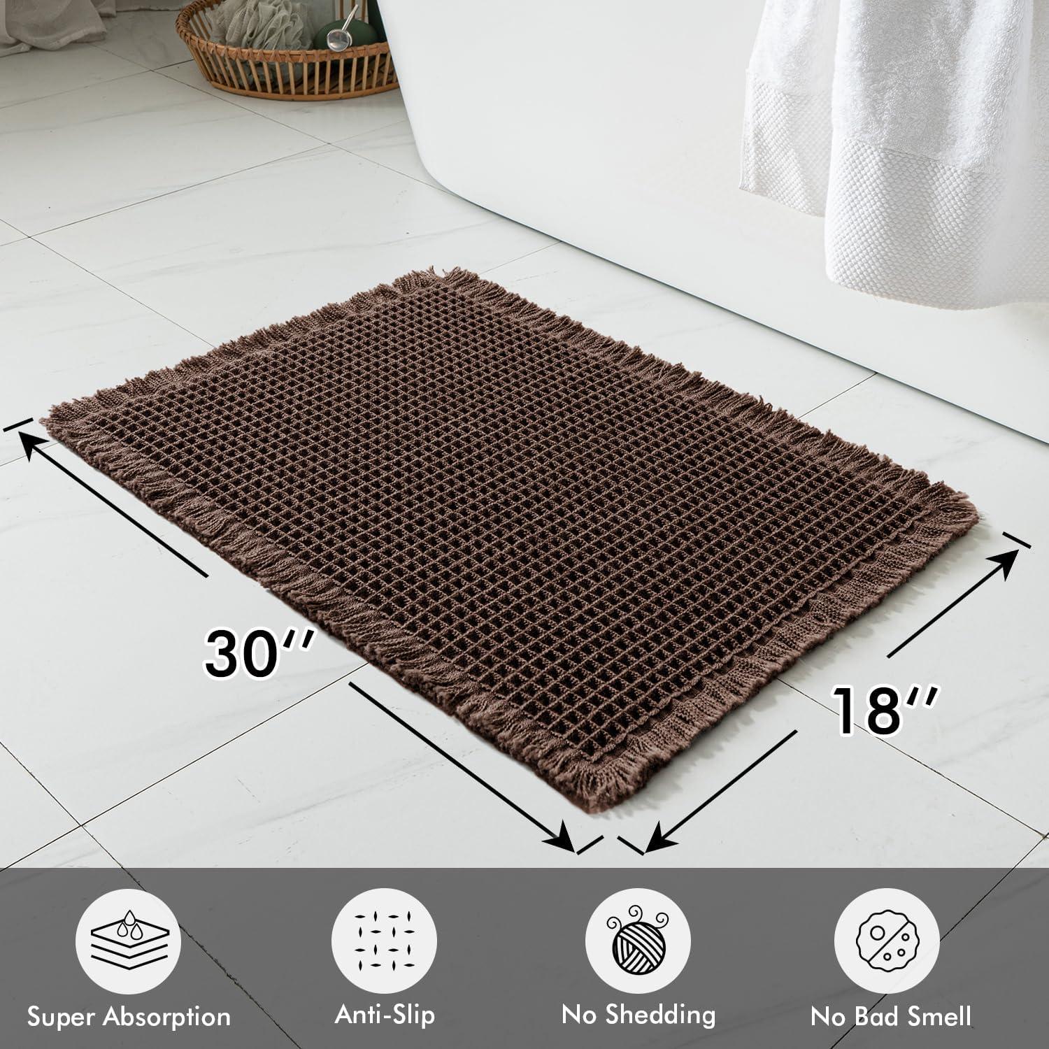 imageMIULEE Set of 2 Waffle Bathroom Rugs Boho Bath Rugs Non Slip Washable Super Absorbent Bath Mats Ultra Soft Rubber Backed Shower Mats for Bathroom Floor Tub and Shower Chocolate 18x30 InchChocolate