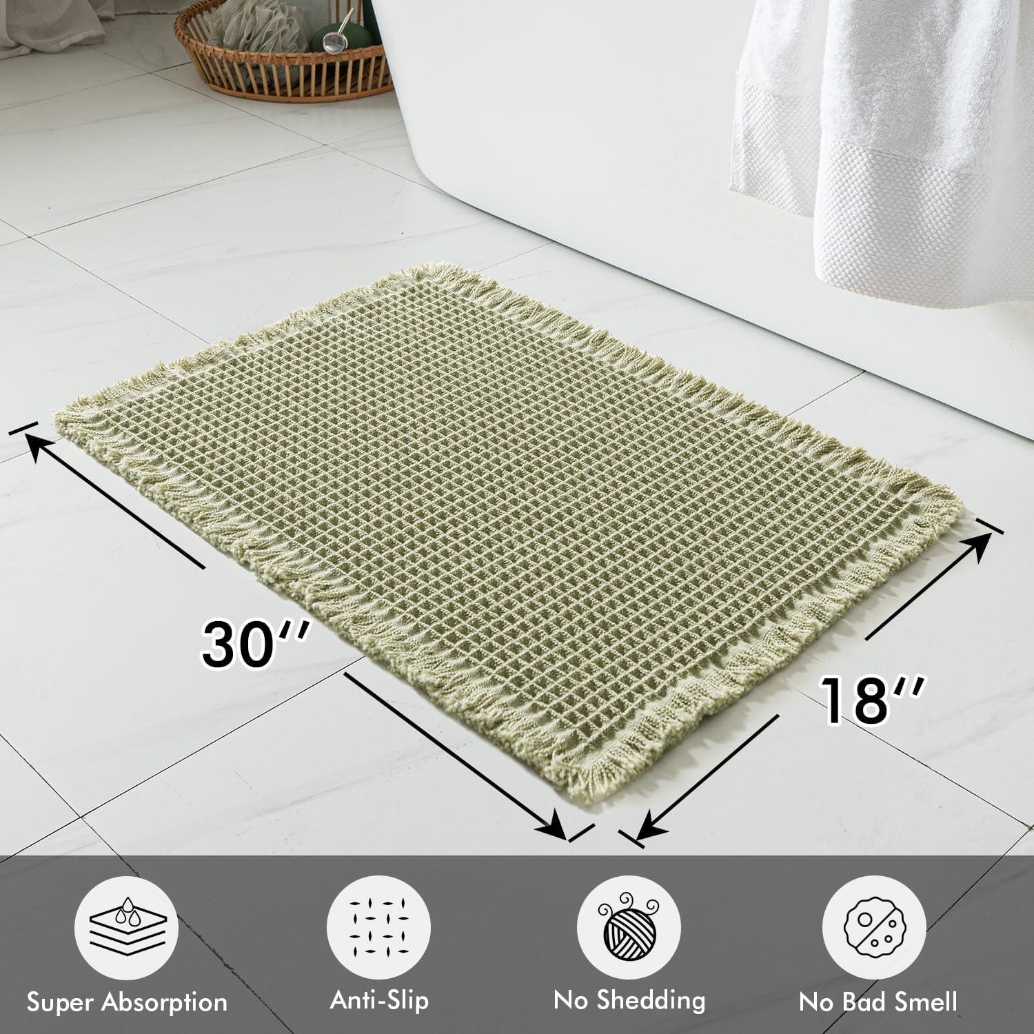 imageMIULEE Set of 2 Waffle Bathroom Rugs Boho Bath Rugs Non Slip Washable Super Absorbent Bath Mats Ultra Soft Rubber Backed Shower Mats for Bathroom Floor Tub and Shower Chocolate 18x30 InchSage Green