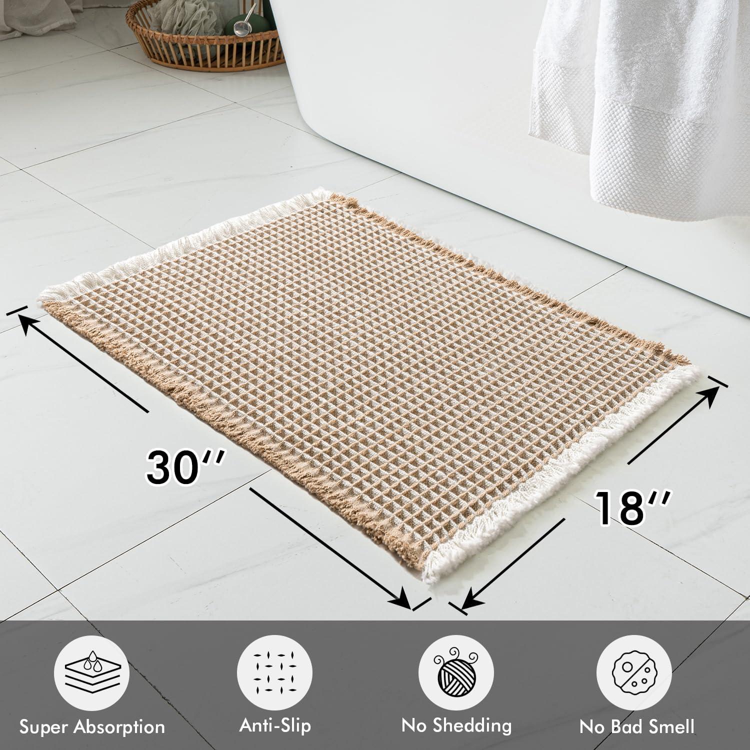imageMIULEE Set of 2 Waffle Bathroom Rugs Boho Bath Rugs Non Slip Washable Super Absorbent Bath Mats Ultra Soft Rubber Backed Shower Mats for Bathroom Floor Tub and Shower Chocolate 18x30 InchBrown White