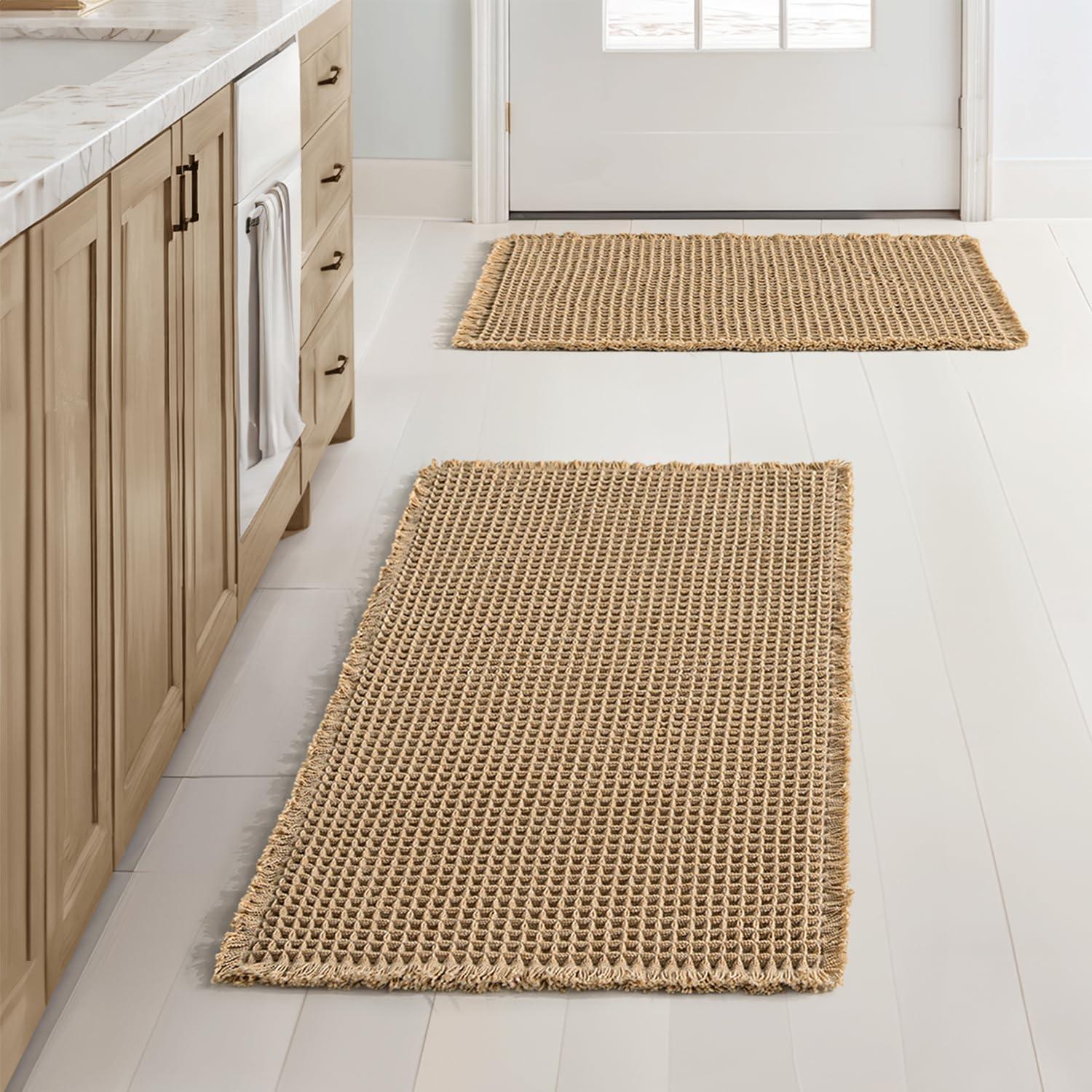 imageMIULEE Set of 2 Waffle Bathroom Rugs Boho Bath Rugs Non Slip Washable Super Absorbent Bath Mats Ultra Soft Rubber Backed Shower Mats for Bathroom Floor Tub and Shower Chocolate 18x30 InchBrown