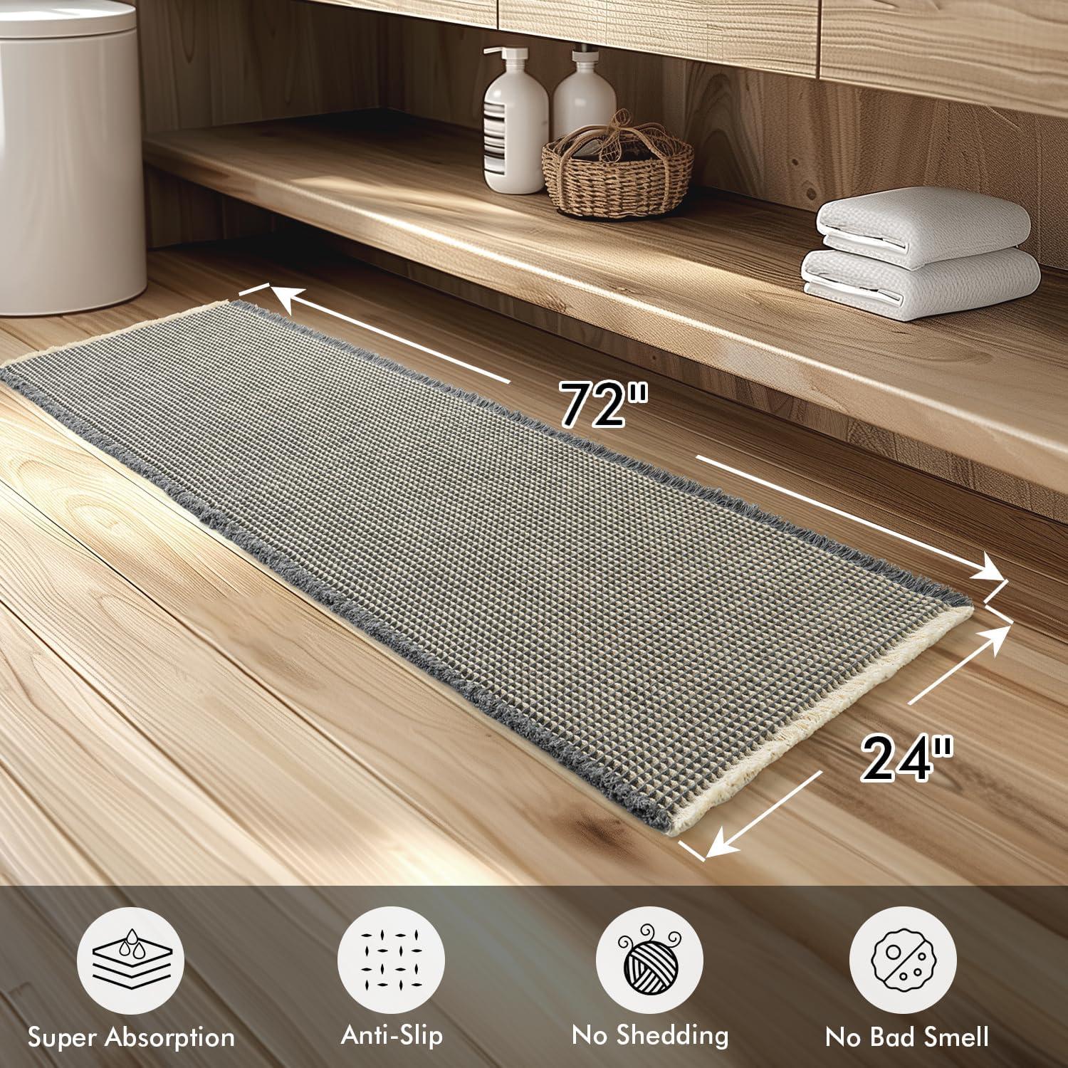 imageMIULEE Set of 2 Waffle Bathroom Rugs Boho Bath Rugs Non Slip Washable Super Absorbent Bath Mats Ultra Soft Rubber Backed Shower Mats for Bathroom Floor Tub and Shower Chocolate 18x30 InchDark Grey Yellow