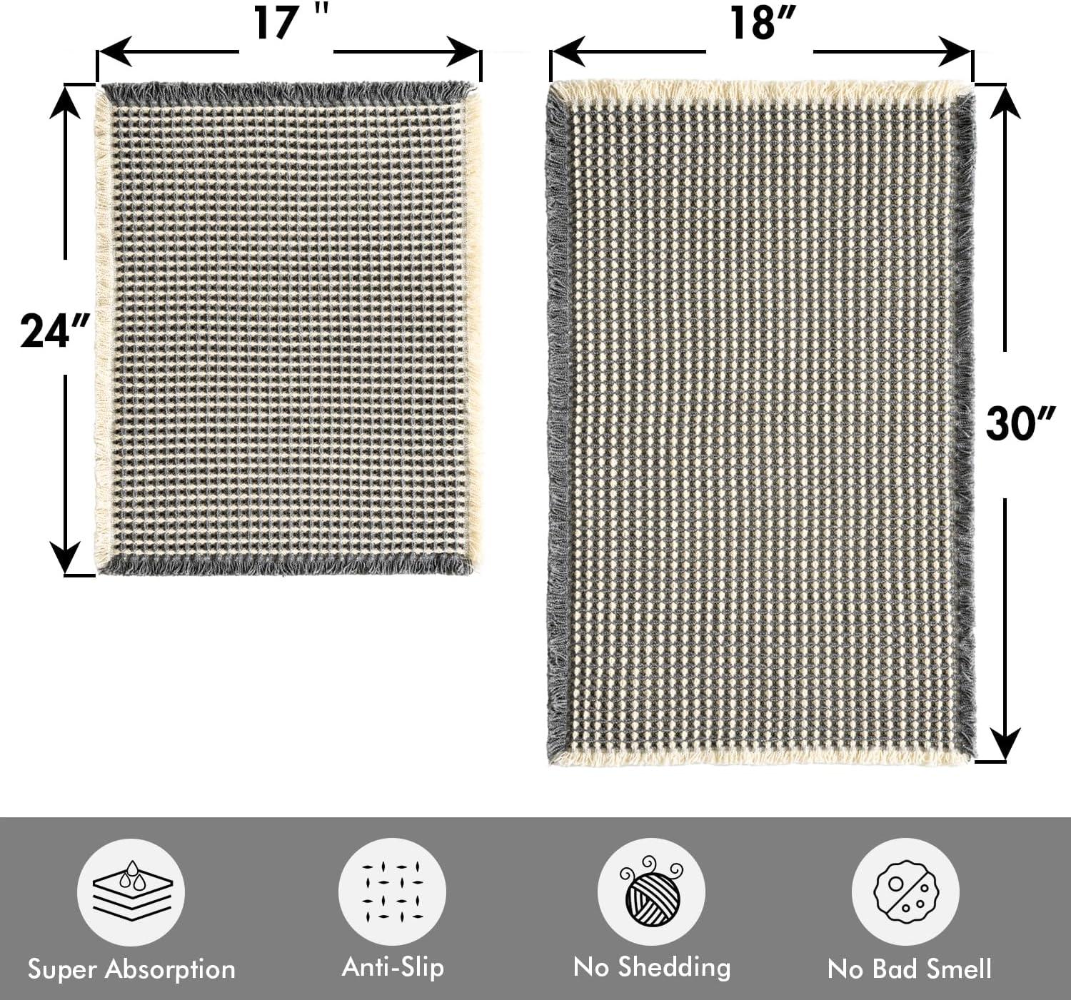 imageMIULEE Set of 2 Waffle Bathroom Rugs Boho Bath Rugs Non Slip Washable Super Absorbent Bath Mats Ultra Soft Rubber Backed Shower Mats for Bathroom Floor Tub and Shower Chocolate 18x30 InchDark Grey Yellow