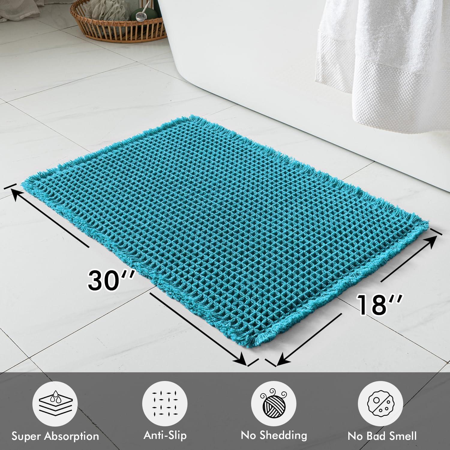 imageMIULEE Set of 2 Waffle Bathroom Rugs Boho Bath Rugs Non Slip Washable Super Absorbent Bath Mats Ultra Soft Rubber Backed Shower Mats for Bathroom Floor Tub and Shower Chocolate 18x30 InchTeal