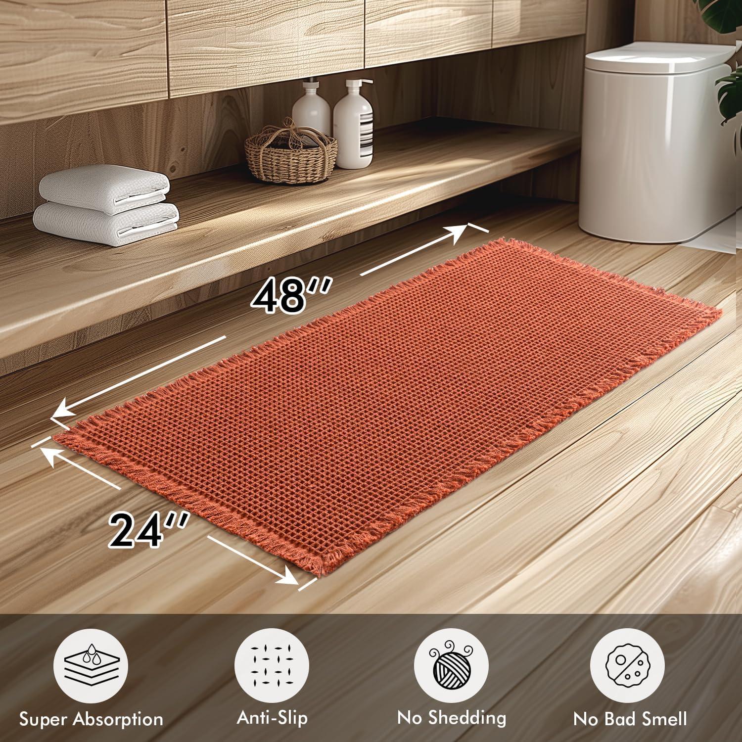 imageMIULEE Set of 2 Waffle Bathroom Rugs Boho Bath Rugs Non Slip Washable Super Absorbent Bath Mats Ultra Soft Rubber Backed Shower Mats for Bathroom Floor Tub and Shower Chocolate 18x30 InchOrange