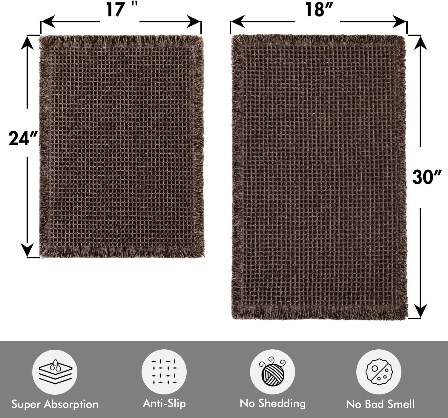 imageMIULEE Set of 2 Waffle Bathroom Rugs Boho Bath Rugs Non Slip Washable Super Absorbent Bath Mats Ultra Soft Rubber Backed Shower Mats for Bathroom Floor Tub and Shower Chocolate 18x30 InchChocolate