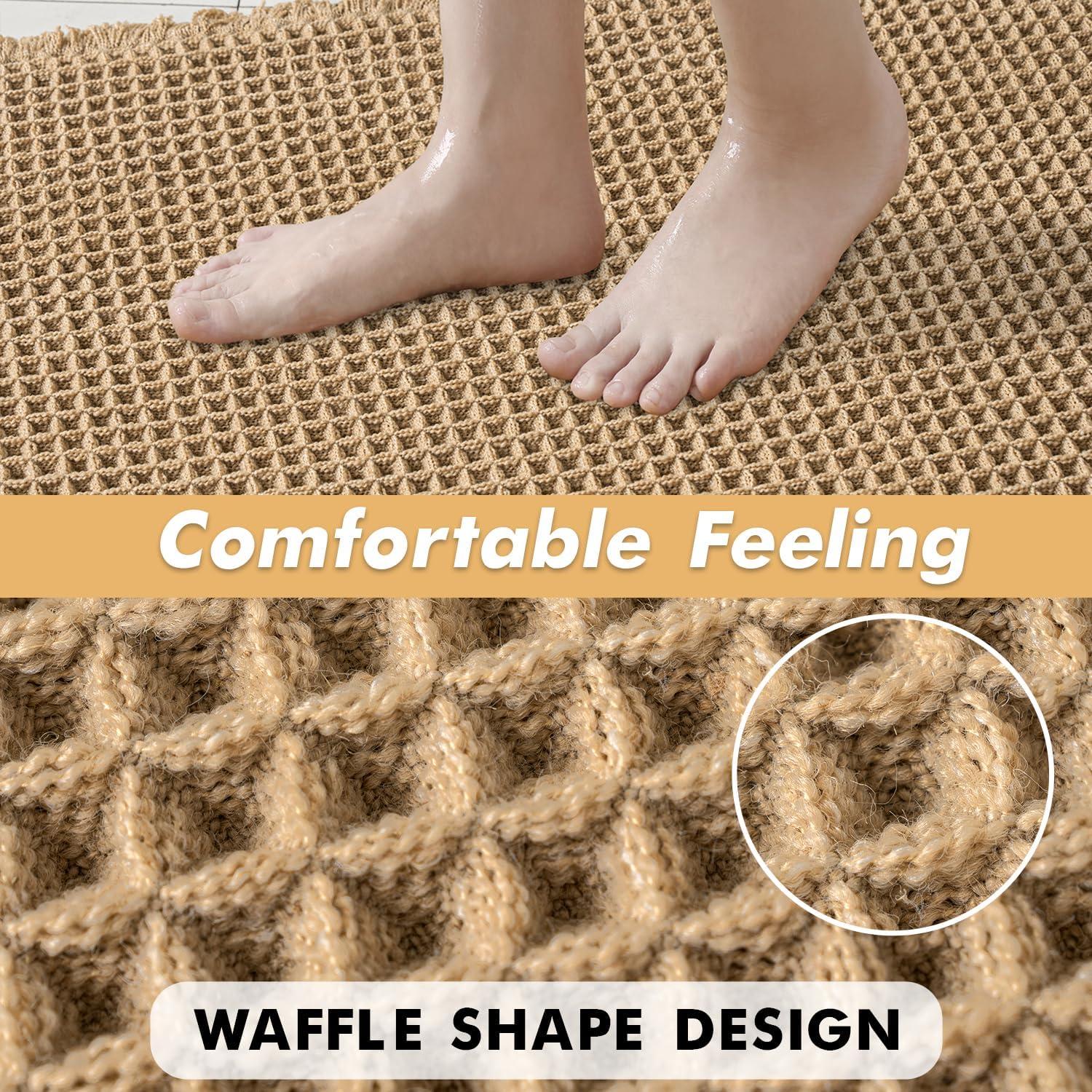 imageMIULEE Set of 2 Waffle Bathroom Rugs Boho Bath Rugs Non Slip Washable Super Absorbent Bath Mats Ultra Soft Rubber Backed Shower Mats for Bathroom Floor Tub and Shower Chocolate 18x30 InchBrown