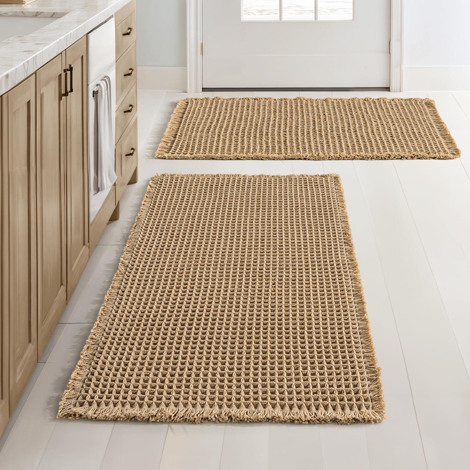 imageMIULEE Set of 2 Waffle Bathroom Rugs Boho Bath Rugs Non Slip Washable Super Absorbent Bath Mats Ultra Soft Rubber Backed Shower Mats for Bathroom Floor Tub and Shower Chocolate 18x30 InchBrown