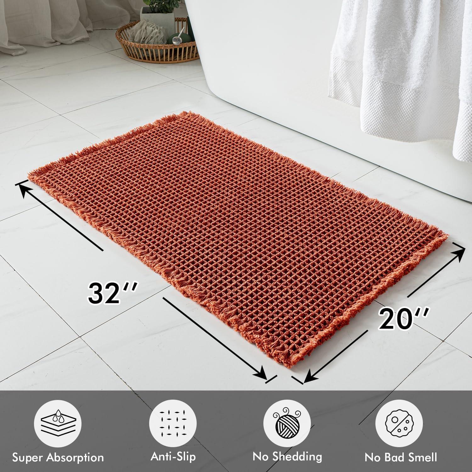 imageMIULEE Set of 2 Waffle Bathroom Rugs Boho Bath Rugs Non Slip Washable Super Absorbent Bath Mats Ultra Soft Rubber Backed Shower Mats for Bathroom Floor Tub and Shower Chocolate 18x30 InchOrange