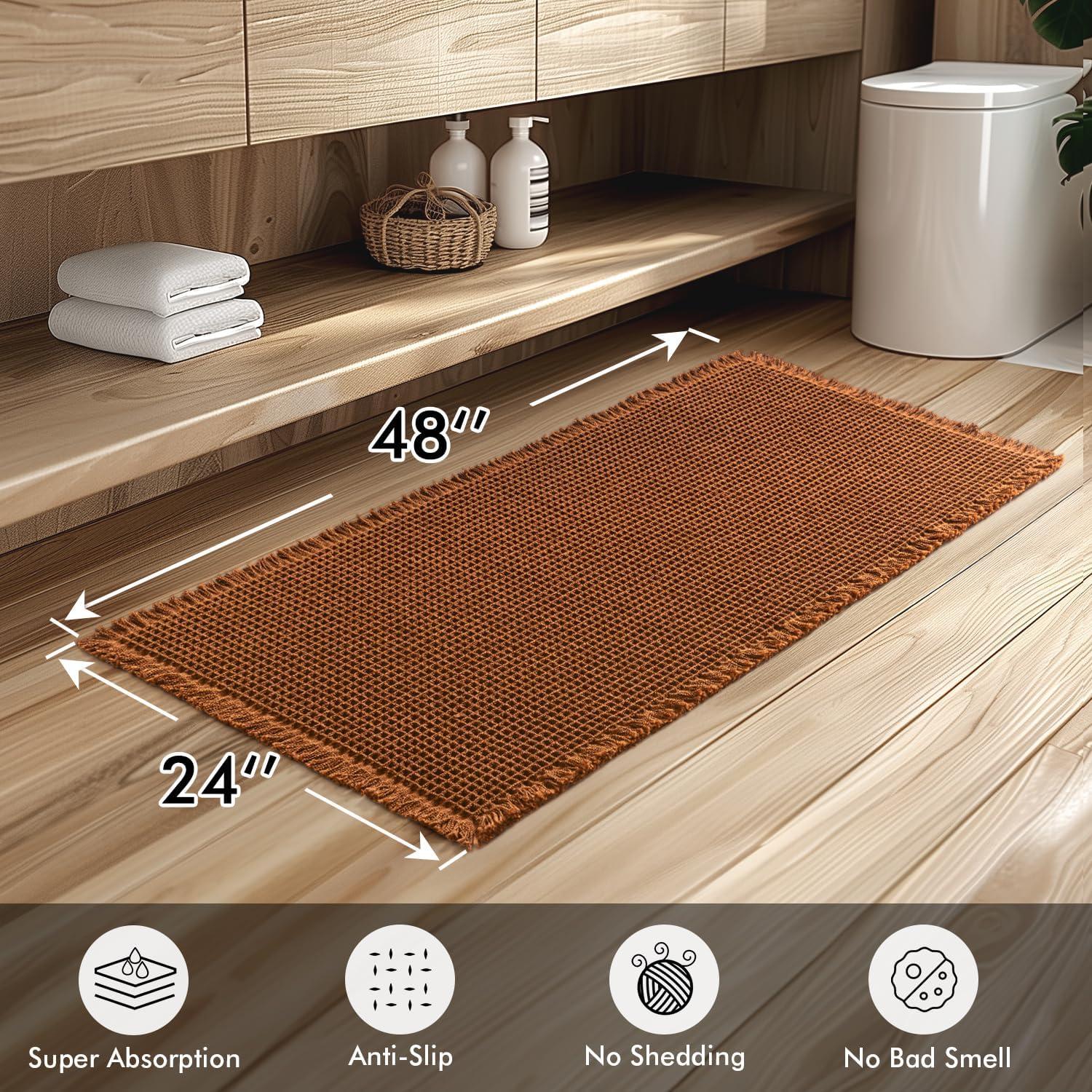 imageMIULEE Set of 2 Waffle Bathroom Rugs Boho Bath Rugs Non Slip Washable Super Absorbent Bath Mats Ultra Soft Rubber Backed Shower Mats for Bathroom Floor Tub and Shower Chocolate 18x30 InchTerracotta