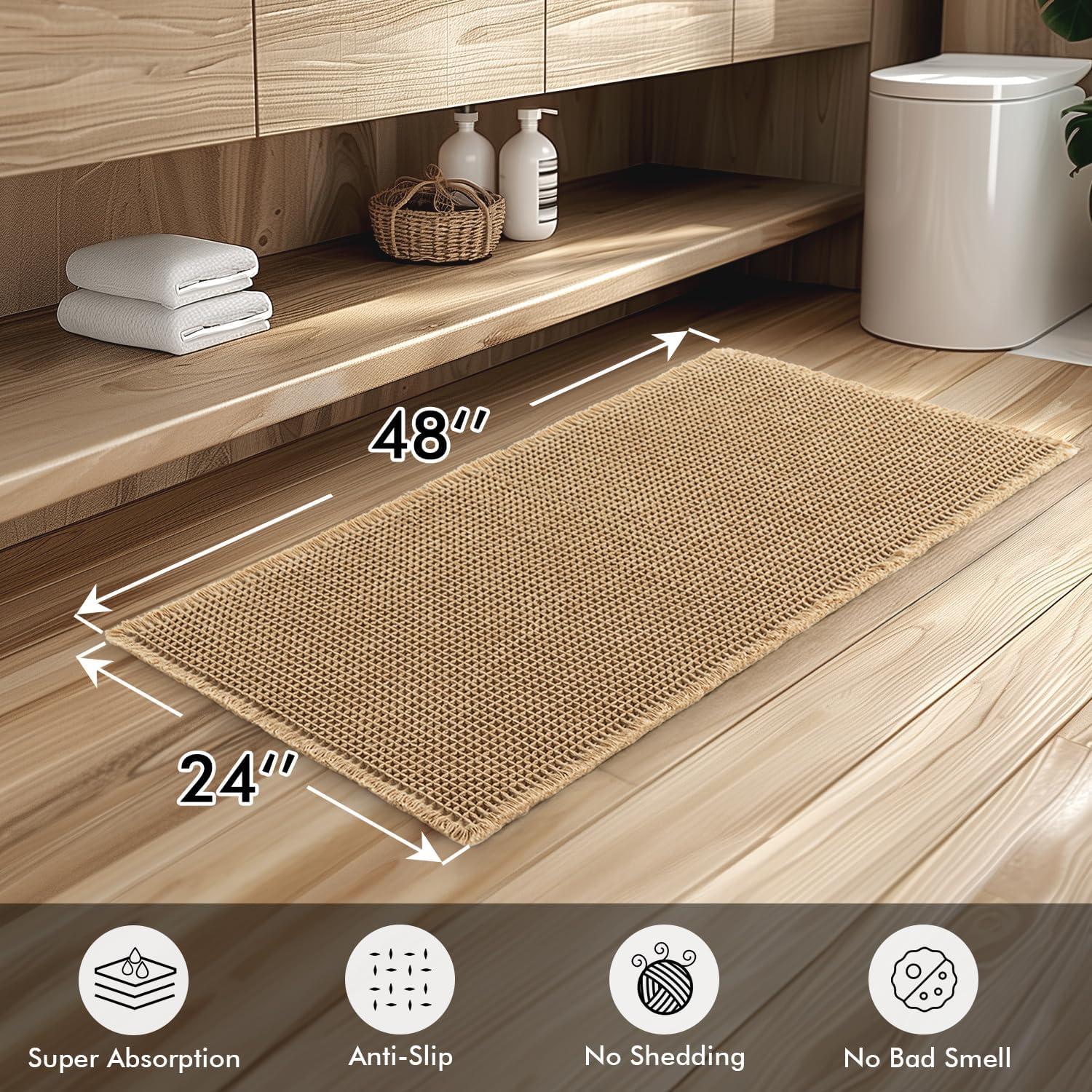 imageMIULEE Set of 2 Waffle Bathroom Rugs Boho Bath Rugs Non Slip Washable Super Absorbent Bath Mats Ultra Soft Rubber Backed Shower Mats for Bathroom Floor Tub and Shower Chocolate 18x30 InchBrown