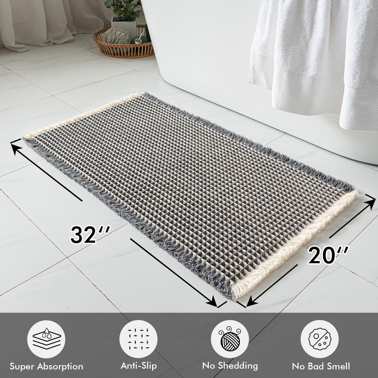 imageMIULEE Set of 2 Waffle Bathroom Rugs Boho Bath Rugs Non Slip Washable Super Absorbent Bath Mats Ultra Soft Rubber Backed Shower Mats for Bathroom Floor Tub and Shower Chocolate 18x30 InchDark Grey Yellow