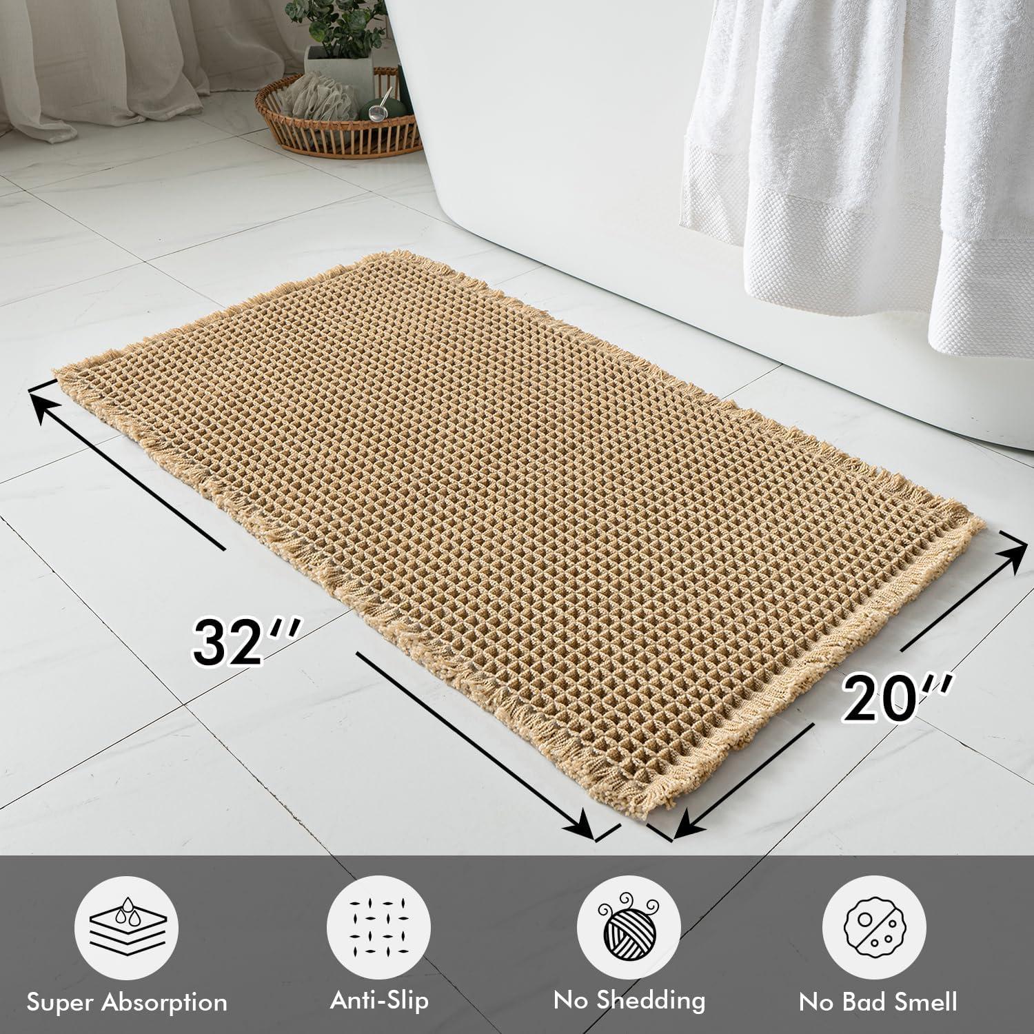 imageMIULEE Set of 2 Waffle Bathroom Rugs Boho Bath Rugs Non Slip Washable Super Absorbent Bath Mats Ultra Soft Rubber Backed Shower Mats for Bathroom Floor Tub and Shower Chocolate 18x30 InchBrown
