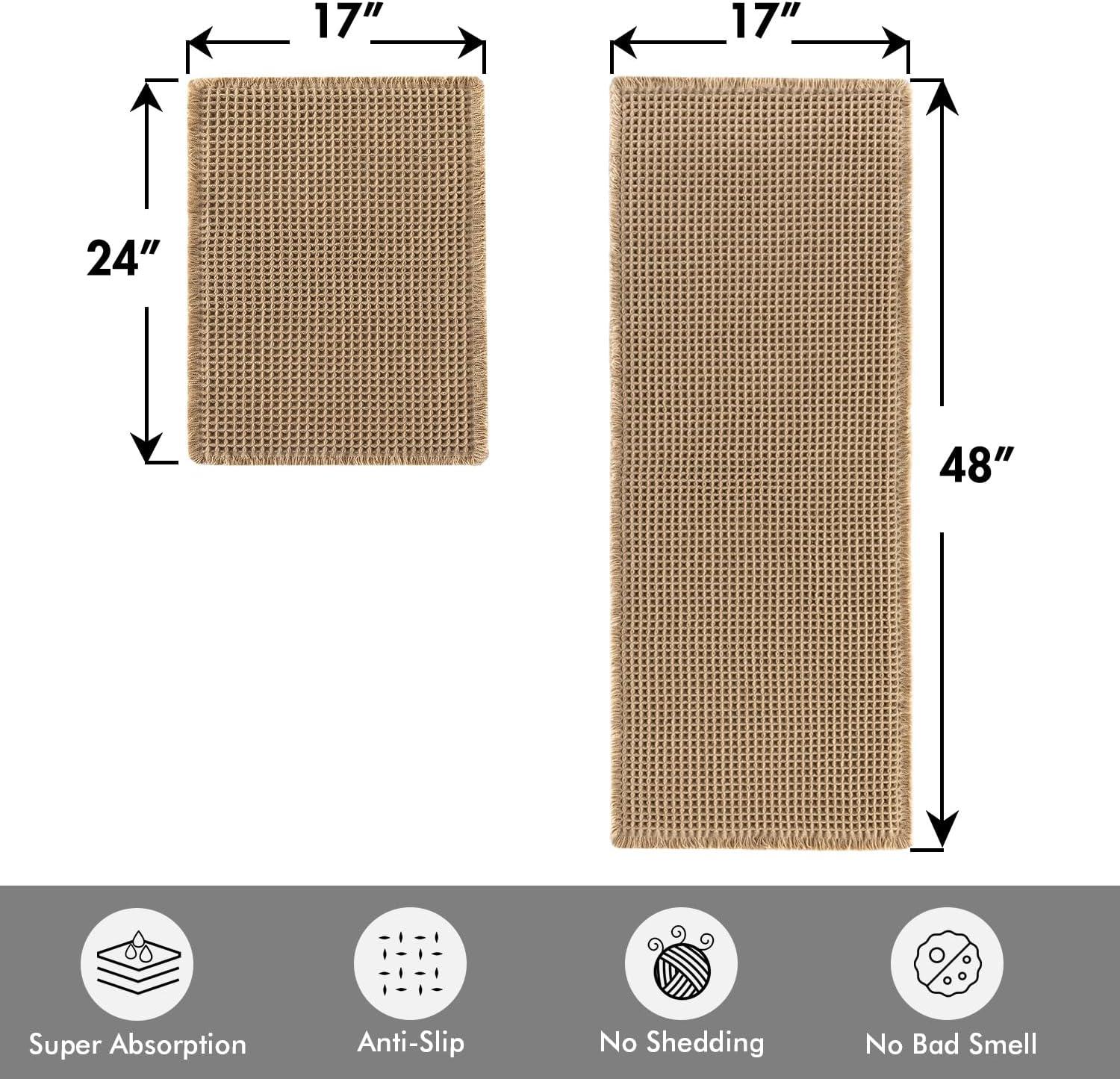 imageMIULEE Set of 2 Waffle Bathroom Rugs Boho Bath Rugs Non Slip Washable Super Absorbent Bath Mats Ultra Soft Rubber Backed Shower Mats for Bathroom Floor Tub and Shower Chocolate 18x30 InchBrown