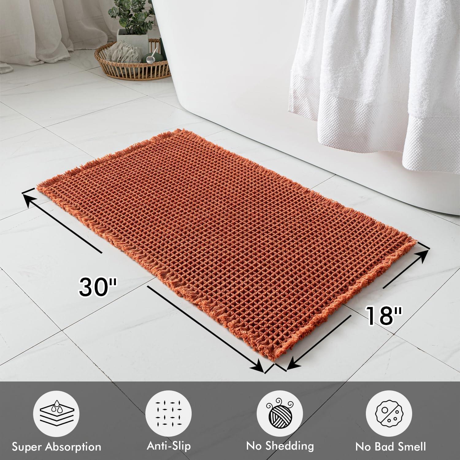 imageMIULEE Set of 2 Waffle Bathroom Rugs Boho Bath Rugs Non Slip Washable Super Absorbent Bath Mats Ultra Soft Rubber Backed Shower Mats for Bathroom Floor Tub and Shower Chocolate 18x30 InchOrange