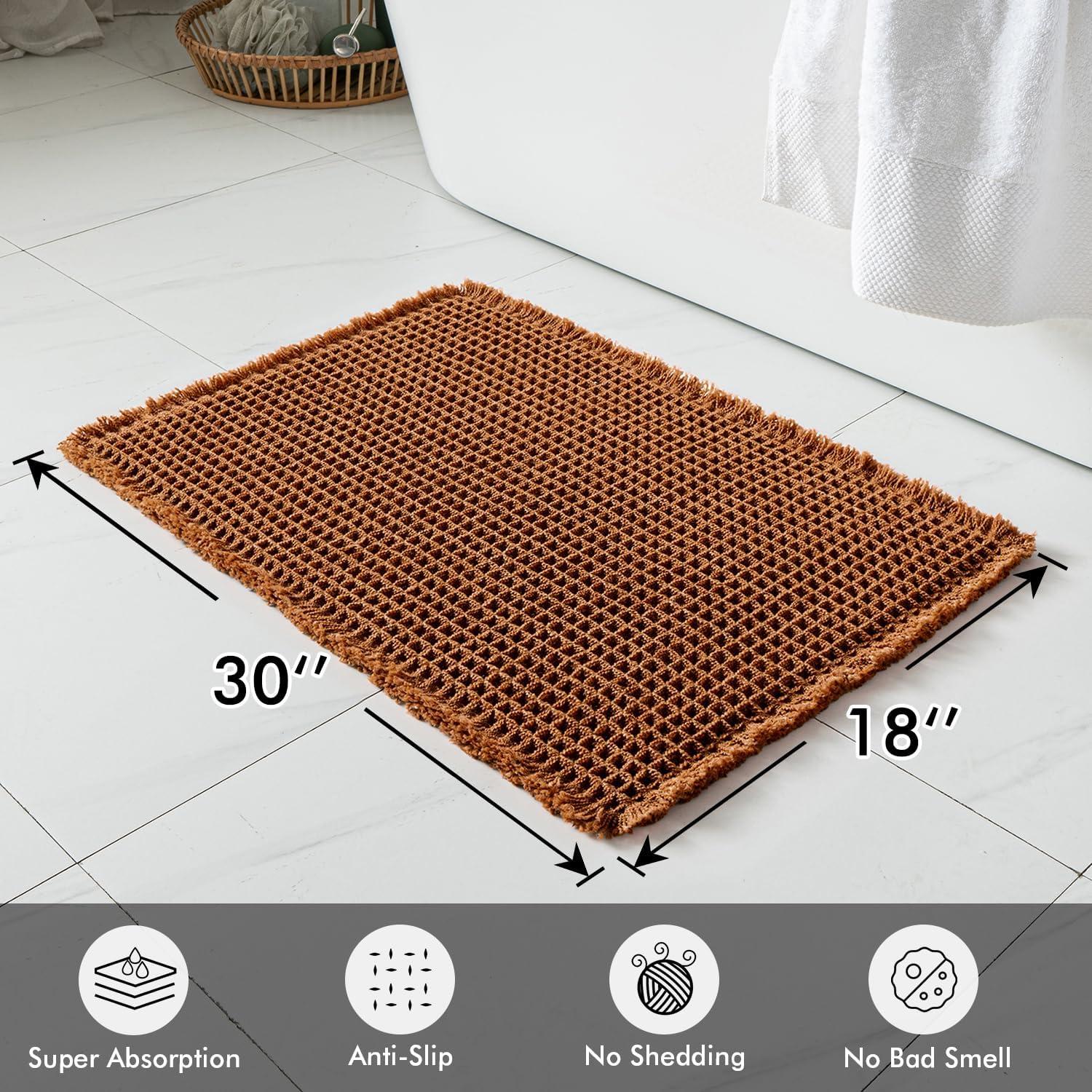imageMIULEE Set of 2 Waffle Bathroom Rugs Boho Bath Rugs Non Slip Washable Super Absorbent Bath Mats Ultra Soft Rubber Backed Shower Mats for Bathroom Floor Tub and Shower Chocolate 18x30 InchTerracotta