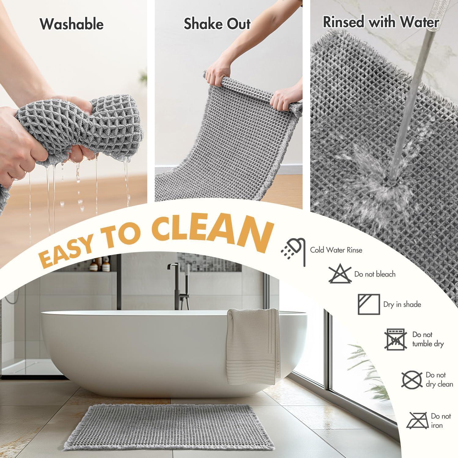 imageMIULEE Set of 2 Waffle Bathroom Rugs Boho Bath Rugs Non Slip Washable Super Absorbent Bath Mats Ultra Soft Rubber Backed Shower Mats for Bathroom Floor Tub and Shower Chocolate 18x30 InchLight Grey