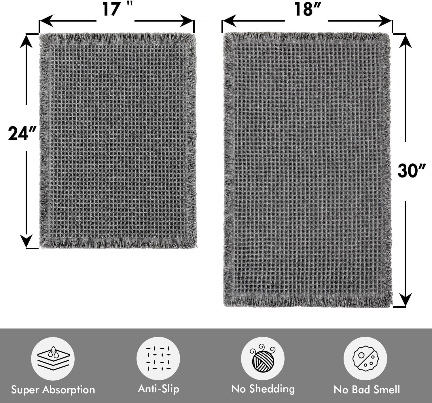 imageMIULEE Set of 2 Waffle Bathroom Rugs Boho Bath Rugs Non Slip Washable Super Absorbent Bath Mats Ultra Soft Rubber Backed Shower Mats for Bathroom Floor Tub and Shower Chocolate 18x30 InchDark Grey