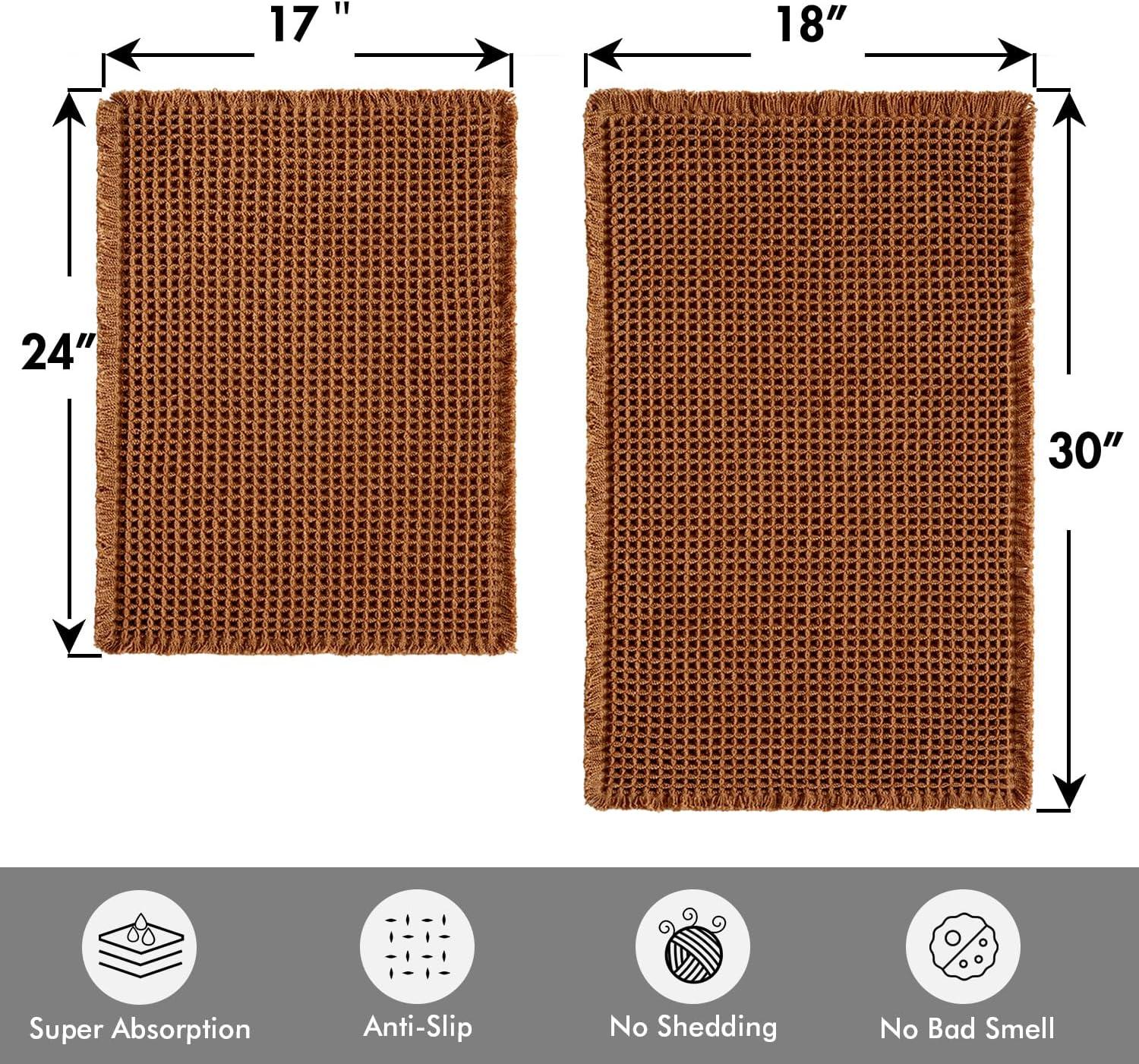 imageMIULEE Set of 2 Waffle Bathroom Rugs Boho Bath Rugs Non Slip Washable Super Absorbent Bath Mats Ultra Soft Rubber Backed Shower Mats for Bathroom Floor Tub and Shower Chocolate 18x30 InchTerracotta