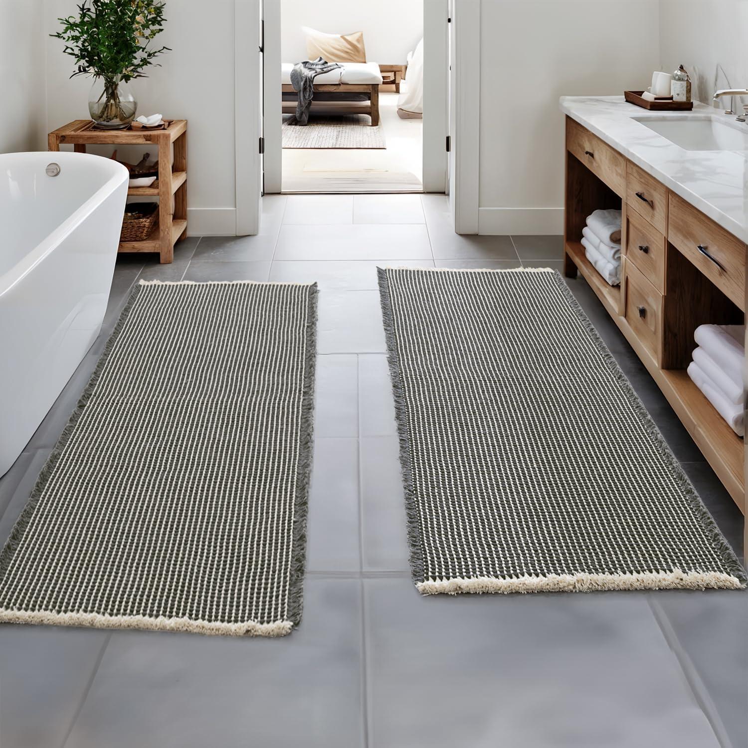 imageMIULEE Set of 2 Waffle Bathroom Rugs Boho Bath Rugs Non Slip Washable Super Absorbent Bath Mats Ultra Soft Rubber Backed Shower Mats for Bathroom Floor Tub and Shower Chocolate 18x30 InchDark Grey Yellow