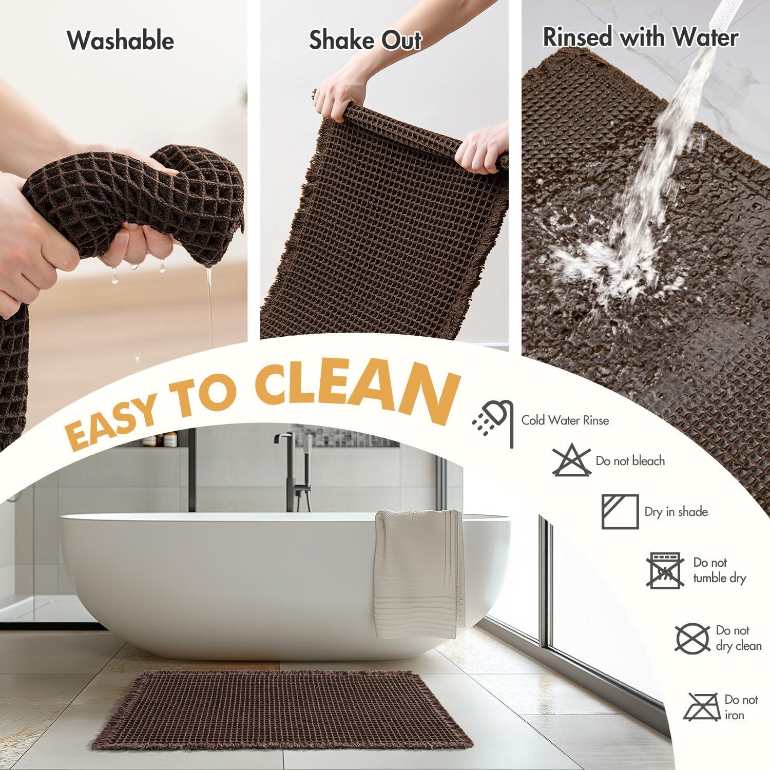 imageMIULEE Set of 2 Waffle Bathroom Rugs Boho Bath Rugs Non Slip Washable Super Absorbent Bath Mats Ultra Soft Rubber Backed Shower Mats for Bathroom Floor Tub and Shower Chocolate 18x30 InchChocolate